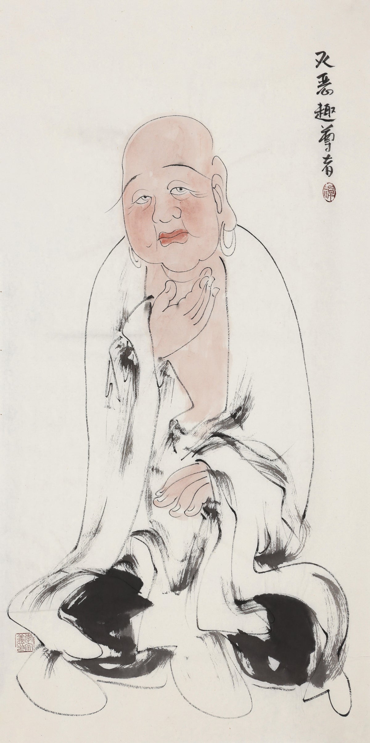 Five Hundred Arhats No.481 The Venerable Ending Evil Destinies, Li Zongyi hand-painted Chinese ink Zen figure