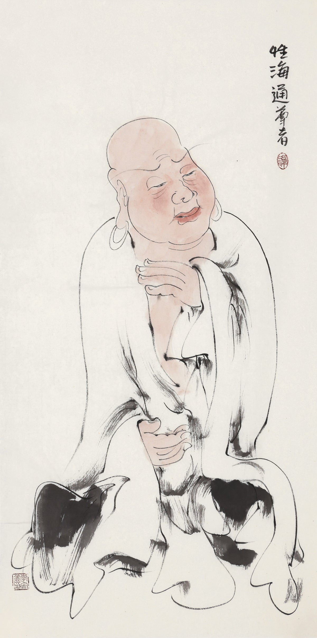 五百羅漢 第482尊 性海通尊者 李宗義手描き水墨の禅人物画