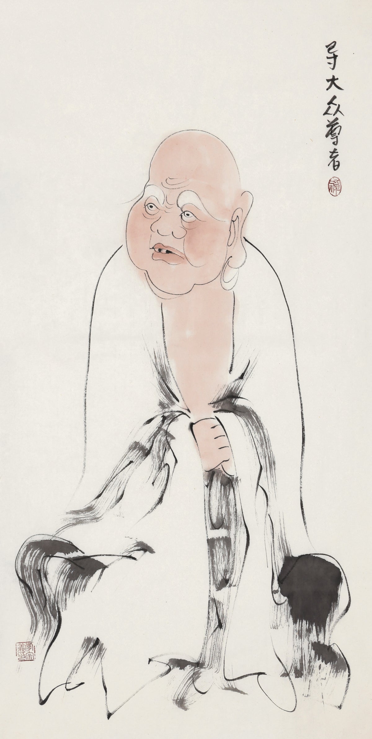 五百罗汉第487尊 导大众尊者 李宗义手绘水墨禅意人物画