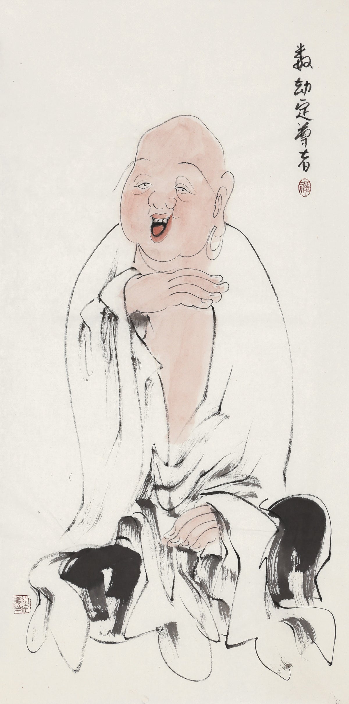 五百罗汉第492尊 数劫定尊者 李宗义手绘水墨禅意人物画
