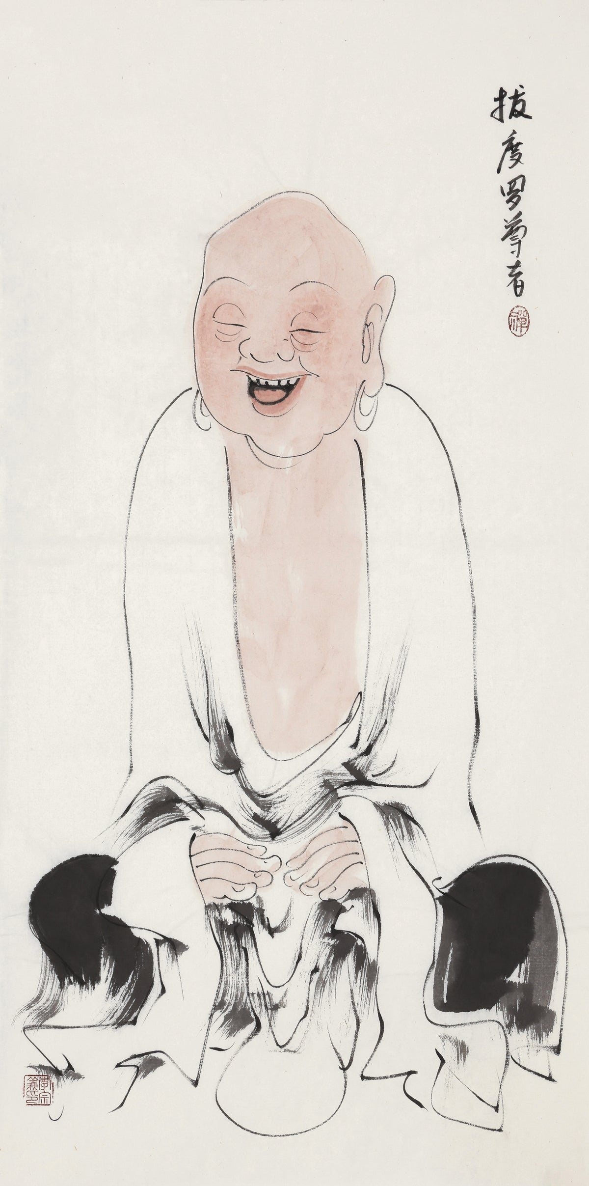 五百罗汉第496尊 拔度罗尊者 李宗义手绘水墨禅意人物画