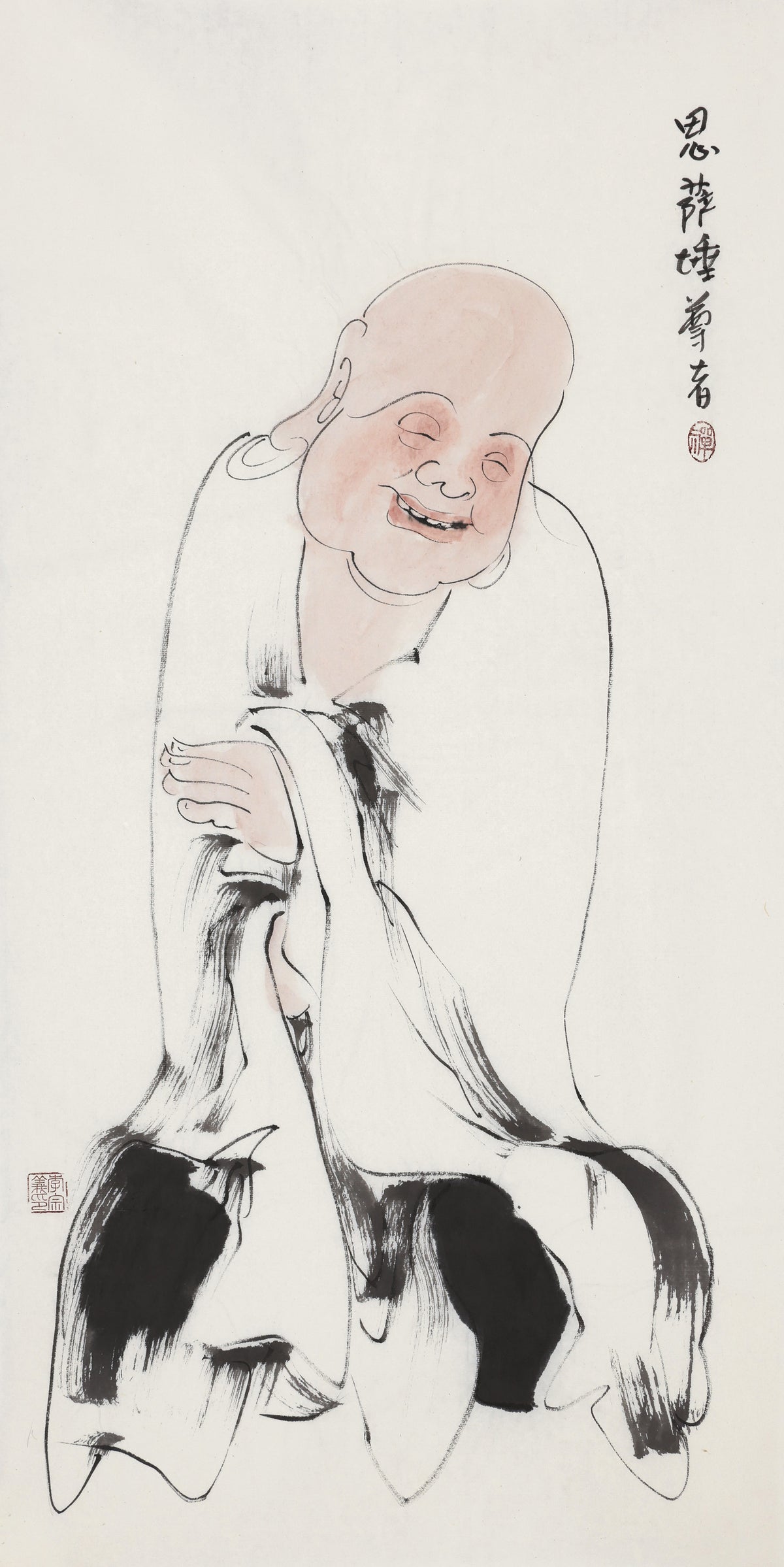 오백나한 제497존 사살타 존자(삿트바·유정을 염念), 이종의 수묵 선 인물화