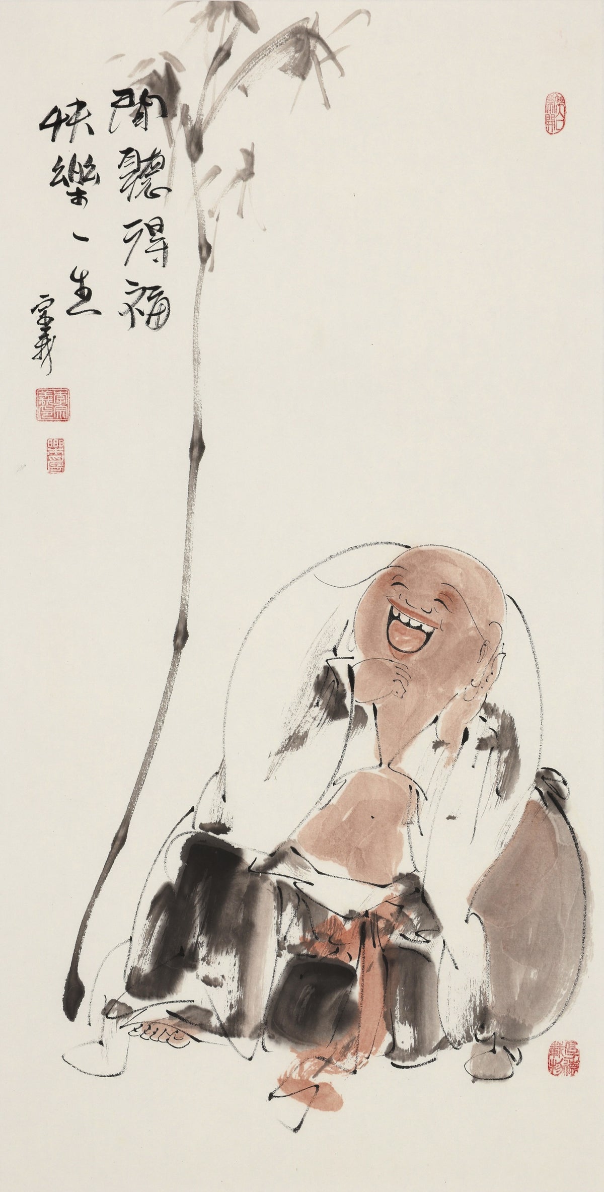 闻听得福 快乐一生 - 李宗义手绘水墨笑佛人物画
