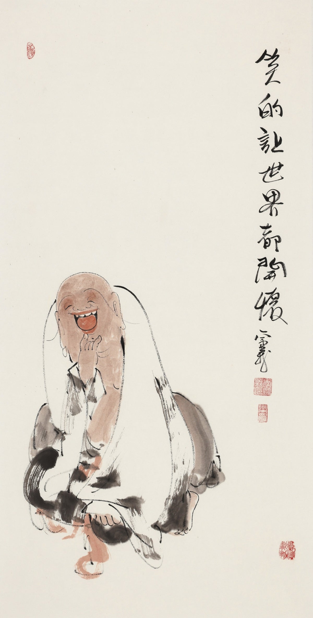 世界中を喜ばせる笑い - 李宗義手描き水墨 笑い弥勒人物画