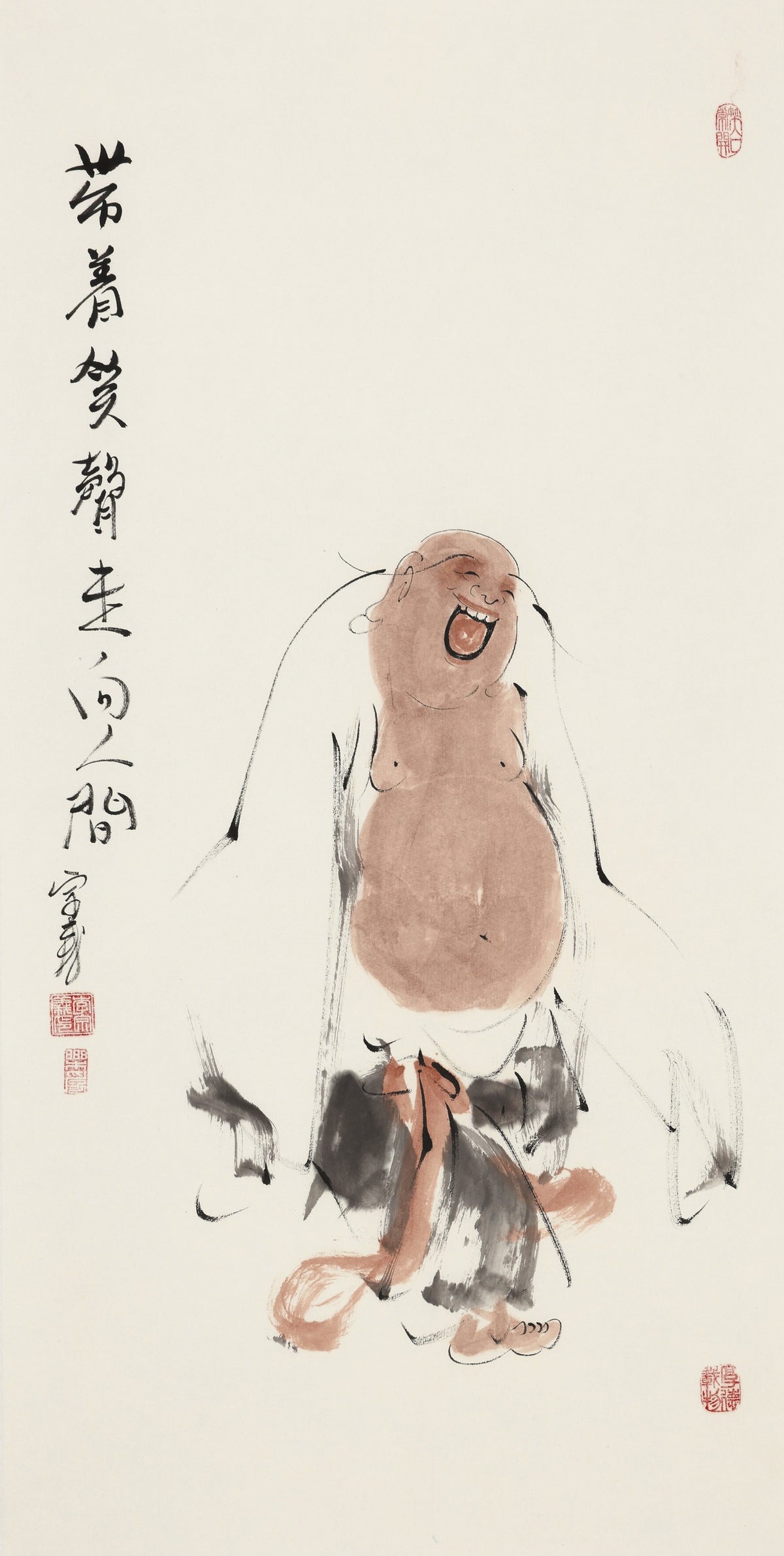 带着笑声走向人间 - 李宗义手绘水墨笑佛人物画