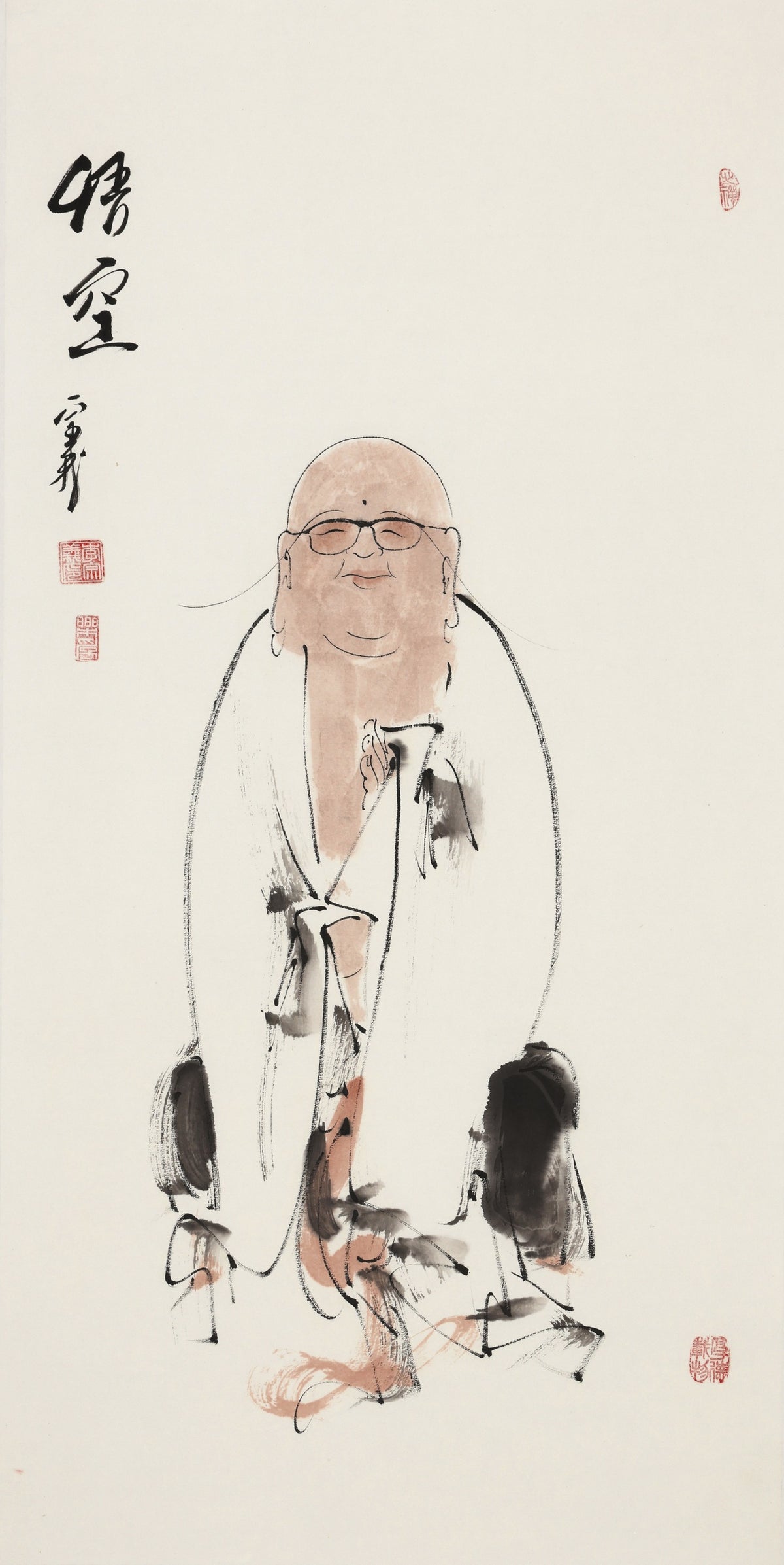 Awakening to Emptiness - Li Zongyi Hand-Painted Chinese Ink Zen Figure