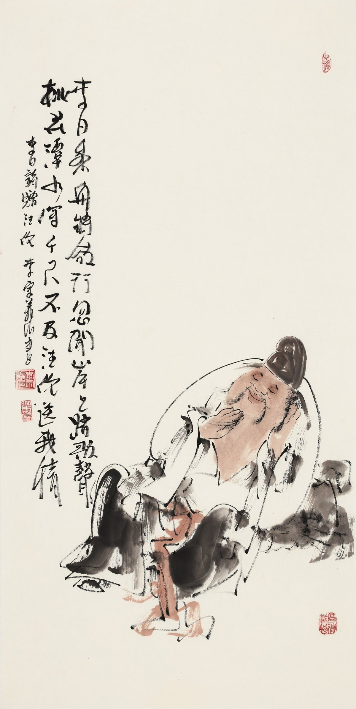 唐代李白《赠汪伦》 - 李宗义手绘水墨文人人物画