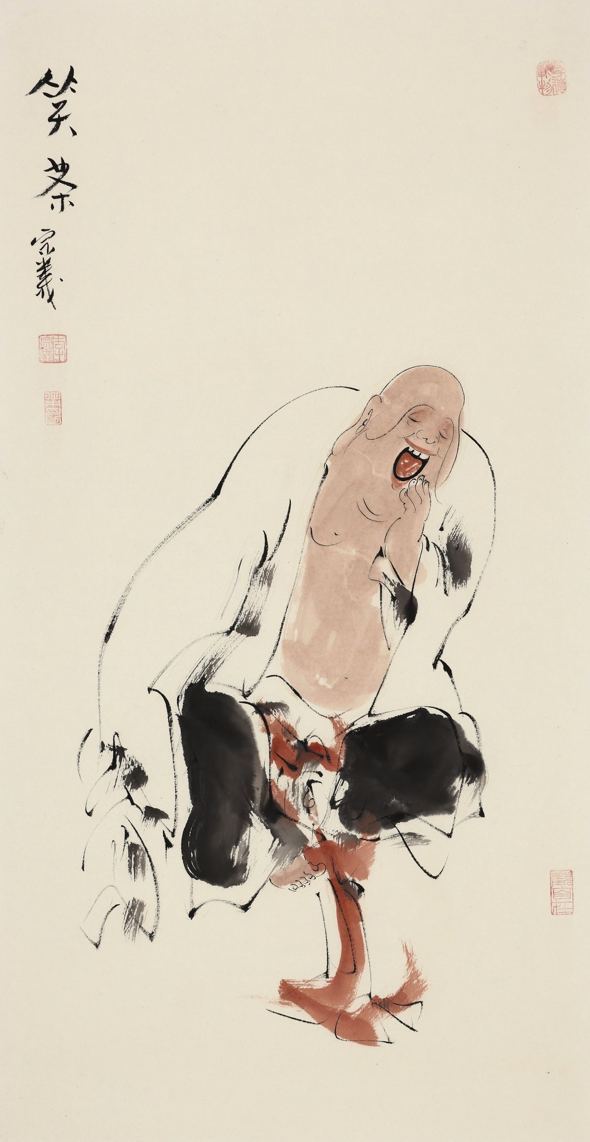 笑 | 笑笑|传统手绘水墨国画人物画|100*50cm
