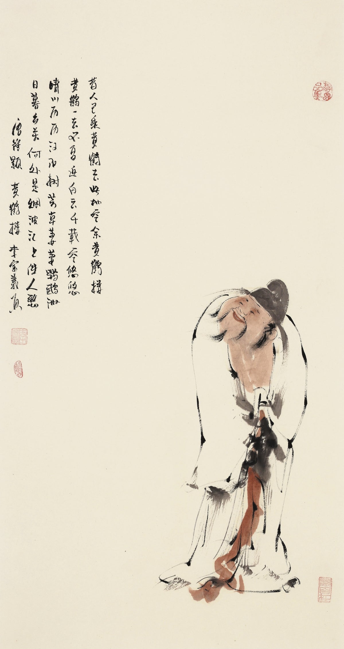 笑 | 唐代崔颢《黄鹤楼》|传统手绘水墨国画人物画|100*50cm