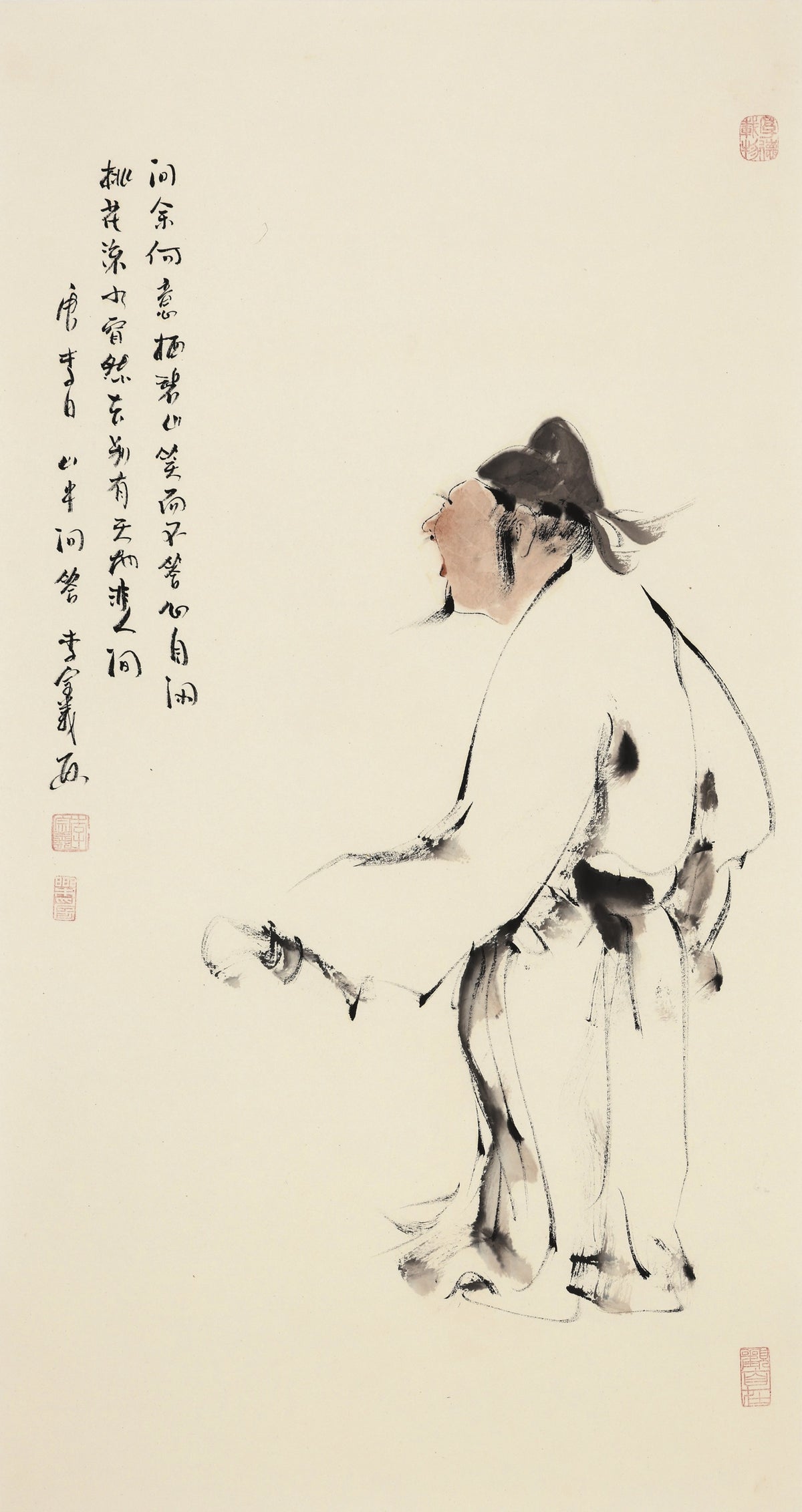 笑 | 唐代李白《山中问答》|传统手绘水墨国画人物画|100*50cm