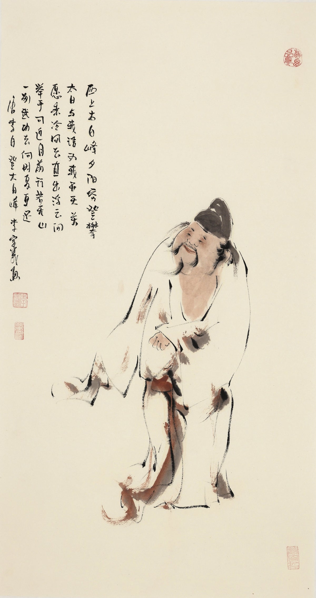 笑 | 唐代李白《登太白峰》|传统手绘水墨国画人物画|100*50cm