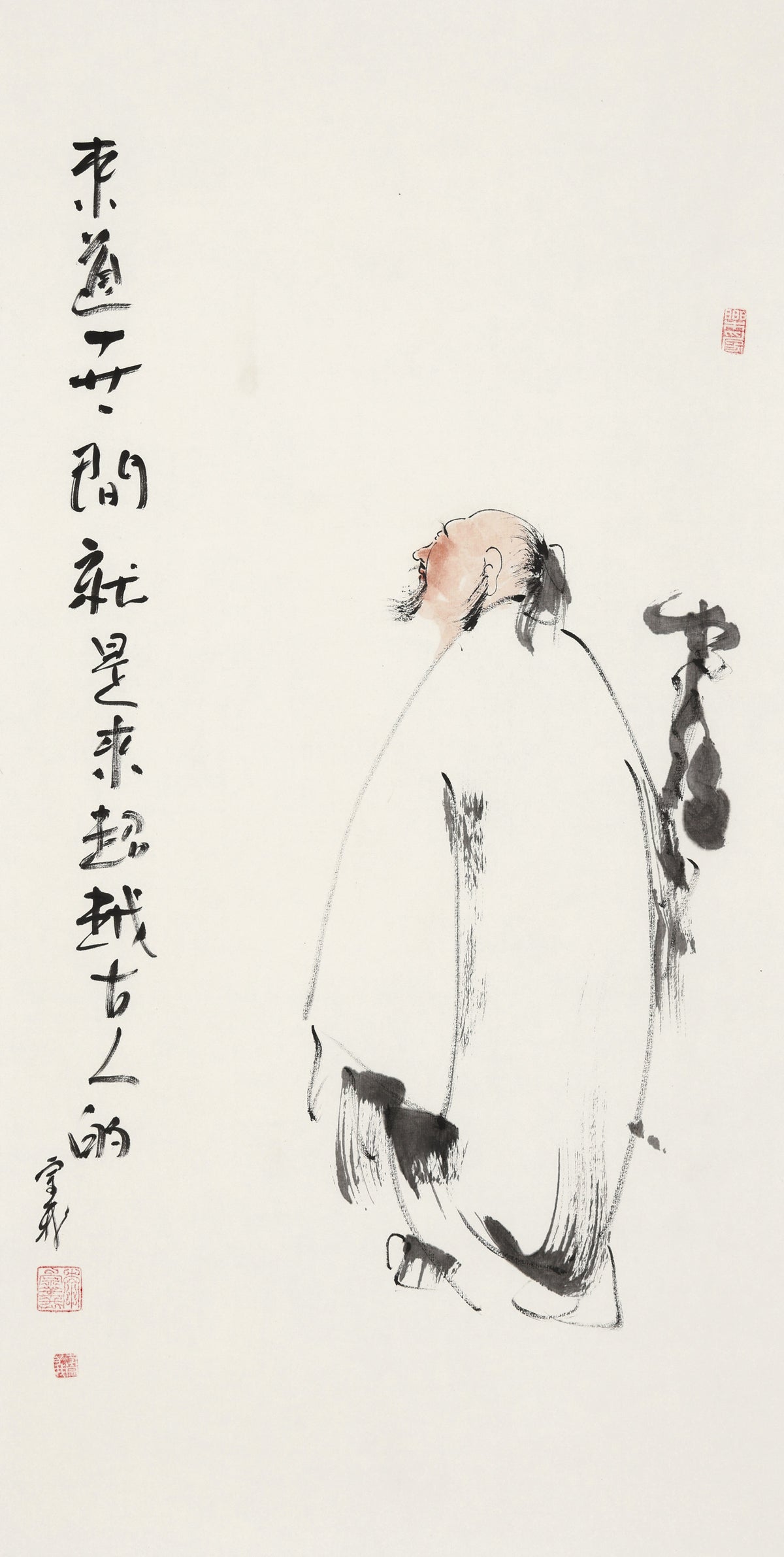 笑 | 来道世间就是来超越古人的|传统手绘水墨国画人物画|100*50cm