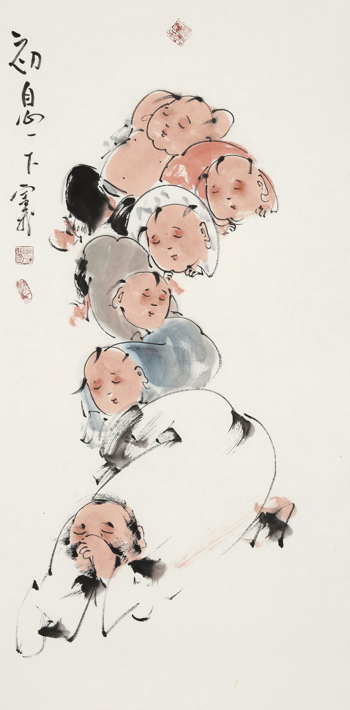 笑 | 初心一下|传统手绘水墨国画人物画|100*50cm