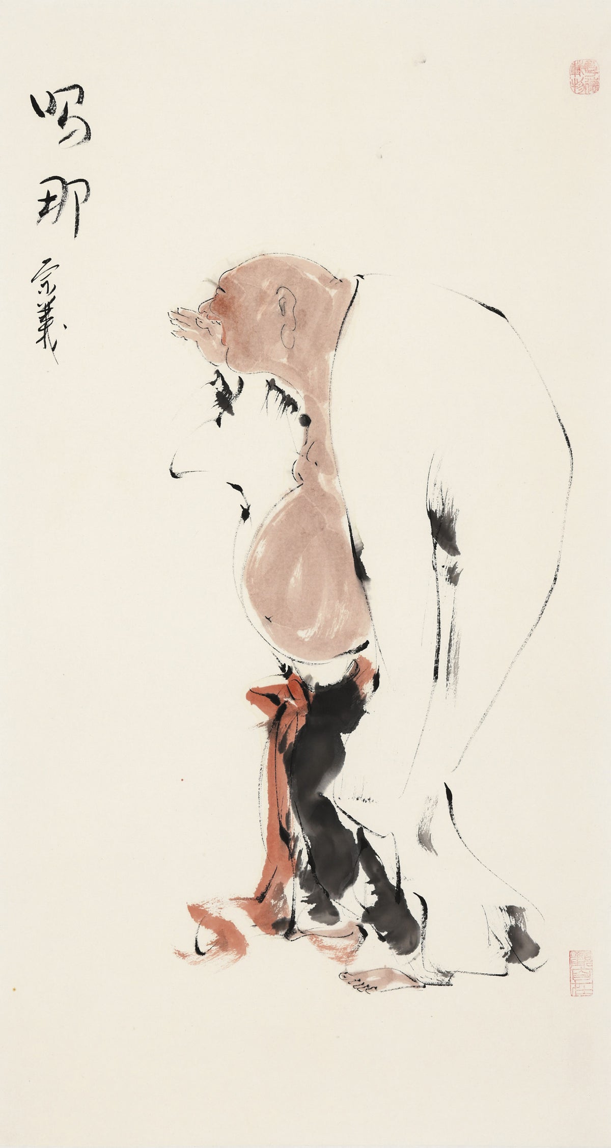 笑 | 吻那|传统手绘水墨国画人物画|101*54cm