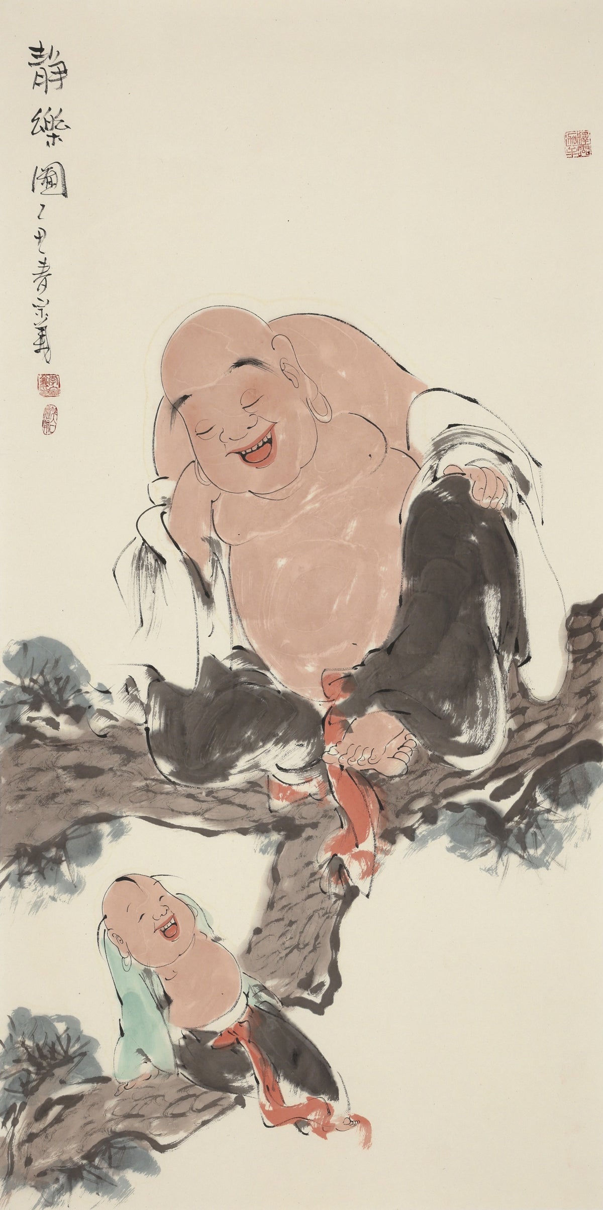 笑 | 静乐图|传统手绘水墨国画人物画|139*69cm