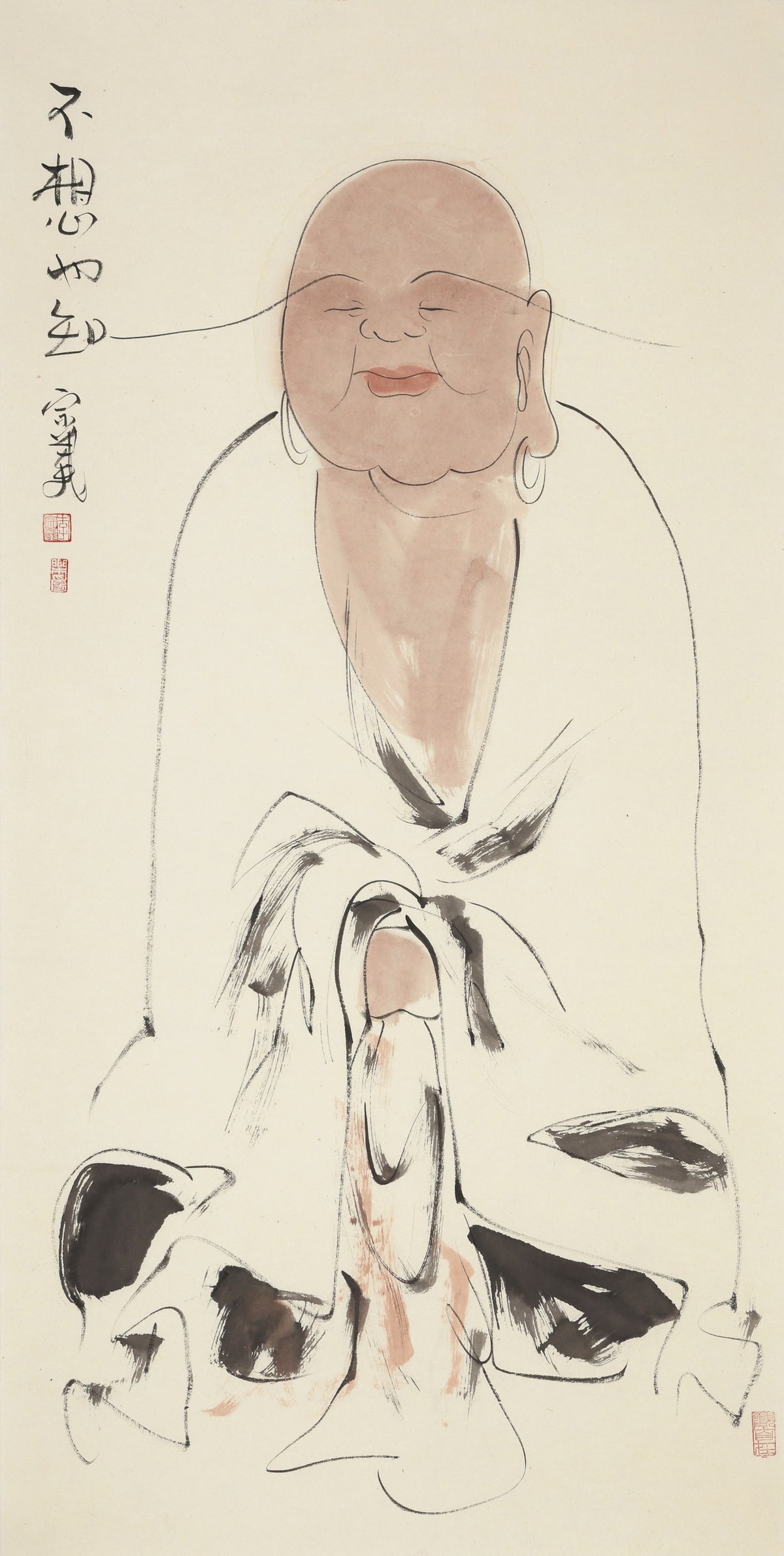 笑 | 不想也知|传统手绘水墨国画人物画|139*69cm