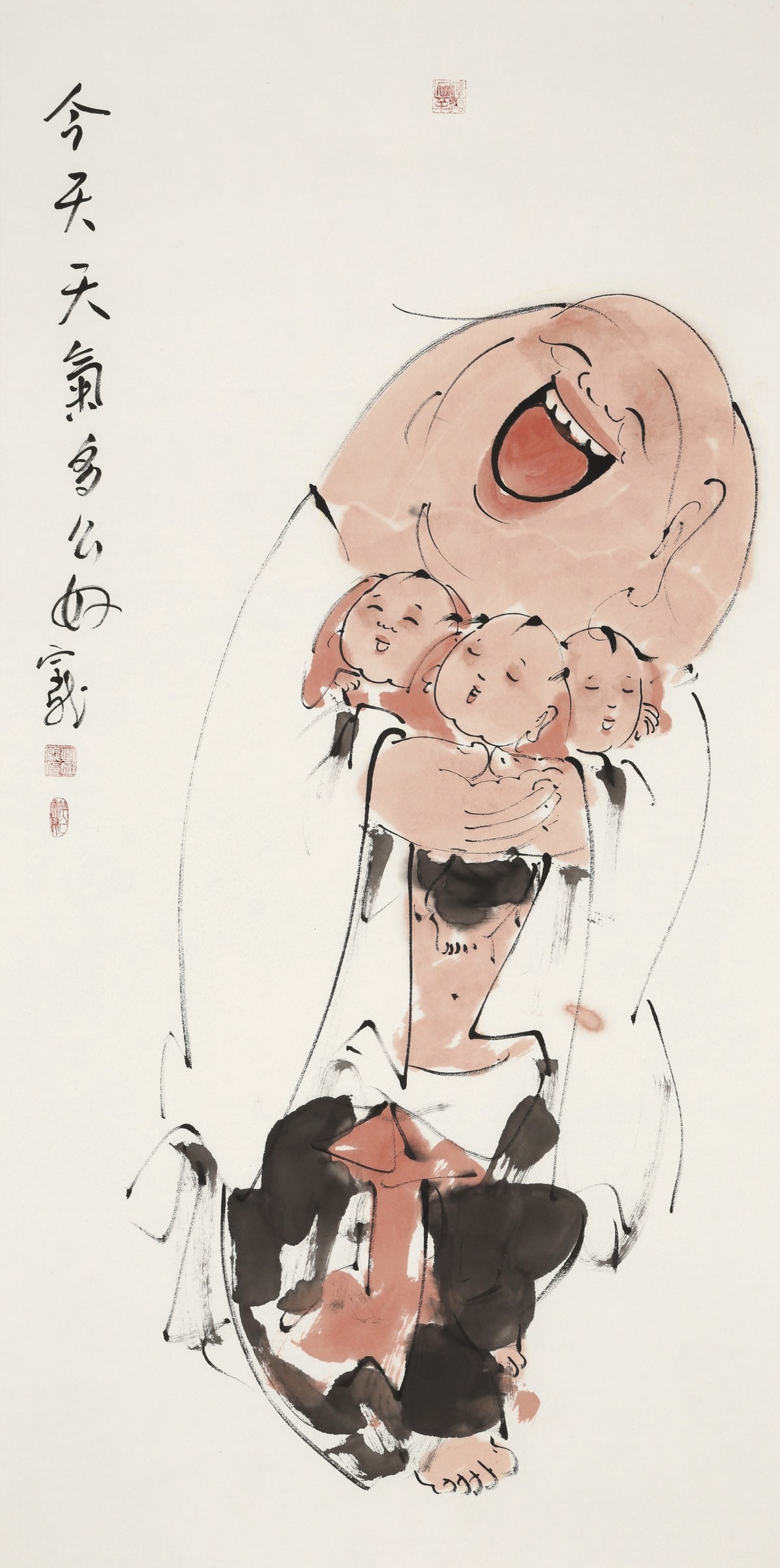 笑 | 今天天气多么好|传统手绘水墨国画人物画|139*69cm
