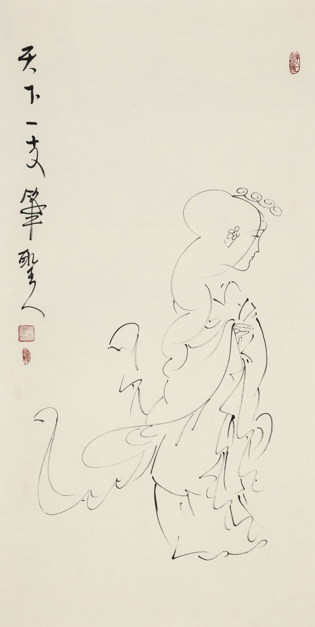 天下一支笔 - 李宗义手绘水墨白描仕女画 | One Brush Under Heaven - Li Zongyi Hand-Painted Chinese Baimiao Ink Lady Painting | 天下の一筆 - 李宗義手描き水墨白描仕女画