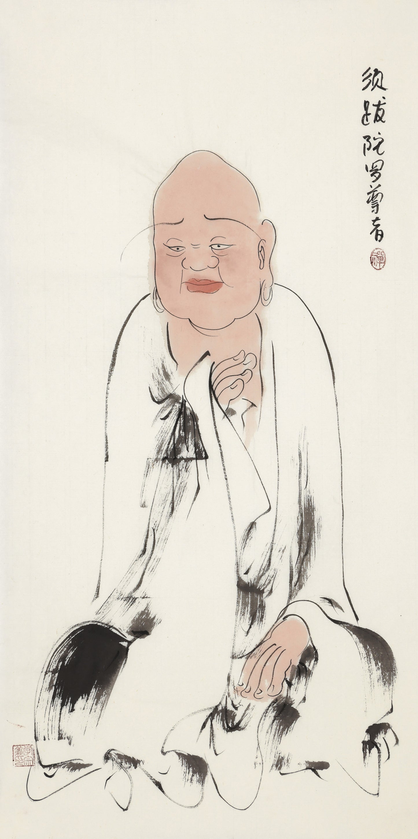 须跋陀罗尊者｜罗汉水墨国画 禅意人物收藏字画--100x50-4.5平尺
