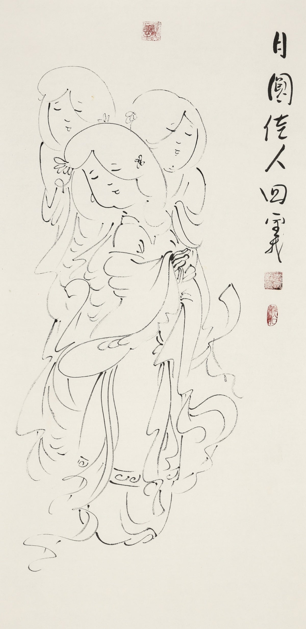 月圆佳人回 - 李宗义手绘水墨白描仕女画 | The Beauty Returns Beneath the Full Moon - Li Zongyi Hand-Painted Chinese Baimiao Ink Lady Painting | 満月の下、佳人が帰る - 李宗義手描き水墨白描仕女画