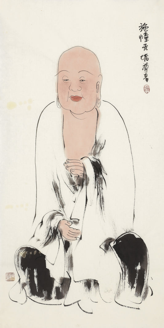 施幢无垢尊者-｜罗汉水墨国画 禅意人物收藏字画--100x50-4.5平尺