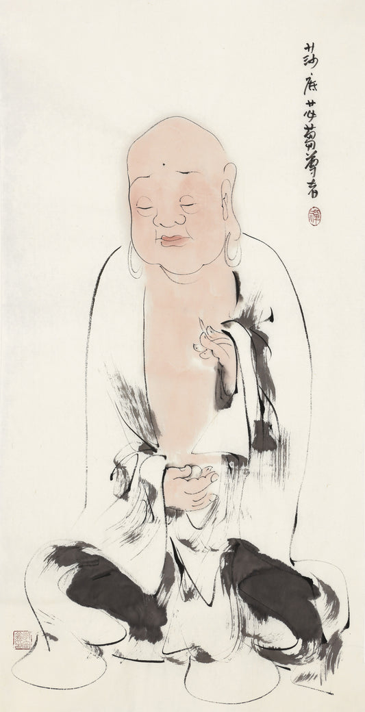 Five Hundred Arhats No.45 The Venerable Bhikṣu Shadi, Li Zongyi hand-painted Chinese ink Zen figure