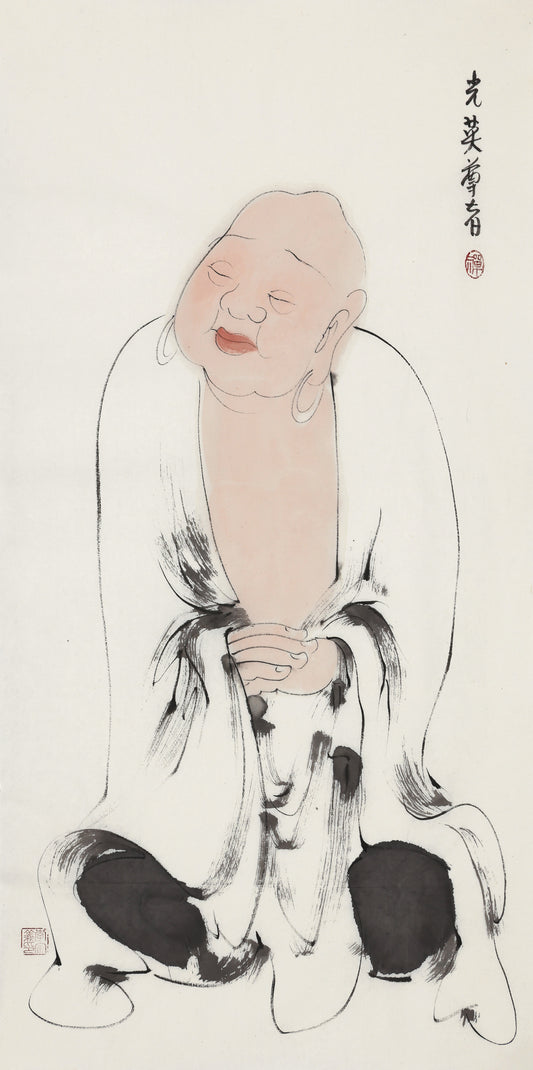 Five Hundred Arhats No.48 The Venerable Guangying (Radiant Brilliance), Li Zongyi hand-painted Chinese ink Zen figure
