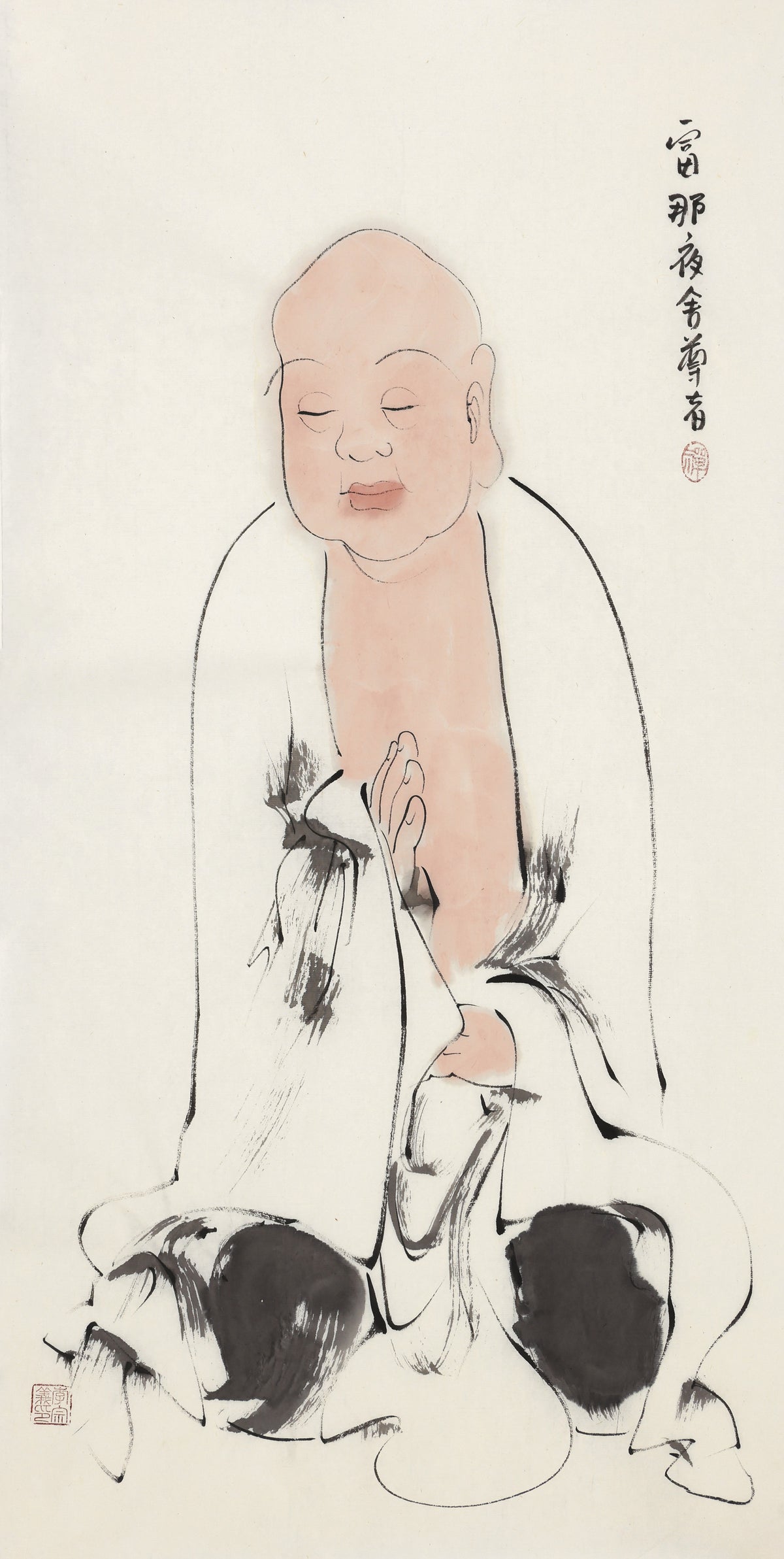 五百羅漢 第49尊 富那夜舎（フーナヤシャ） 李宗義手描き水墨の禅人物画