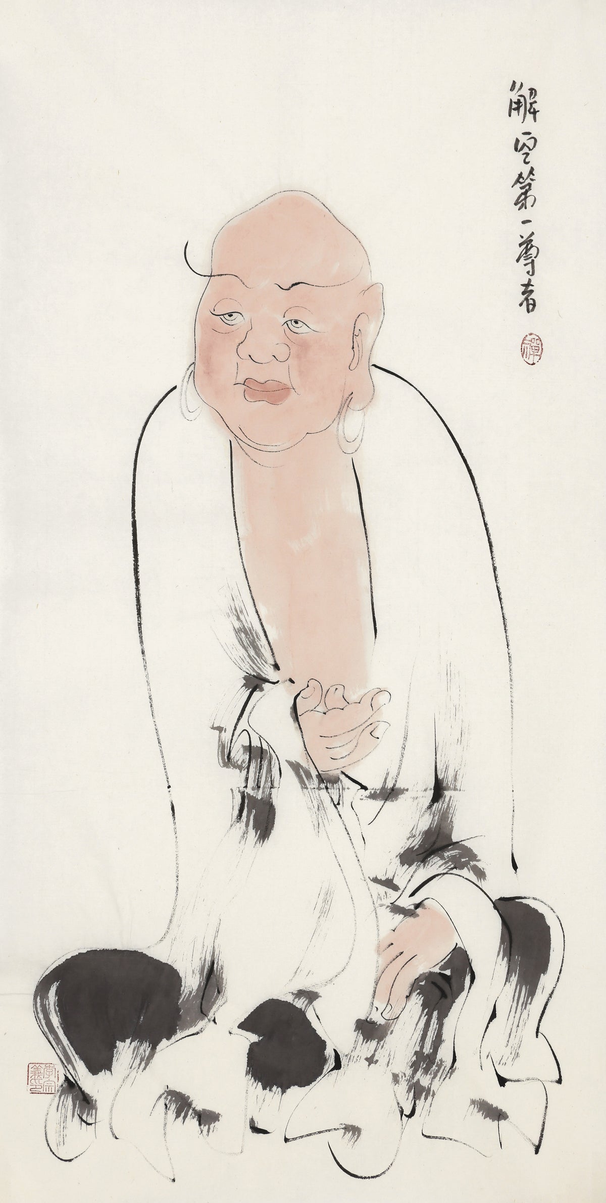 五百罗汉第52尊 解空第一尊者 李宗义手绘水墨禅意人物画