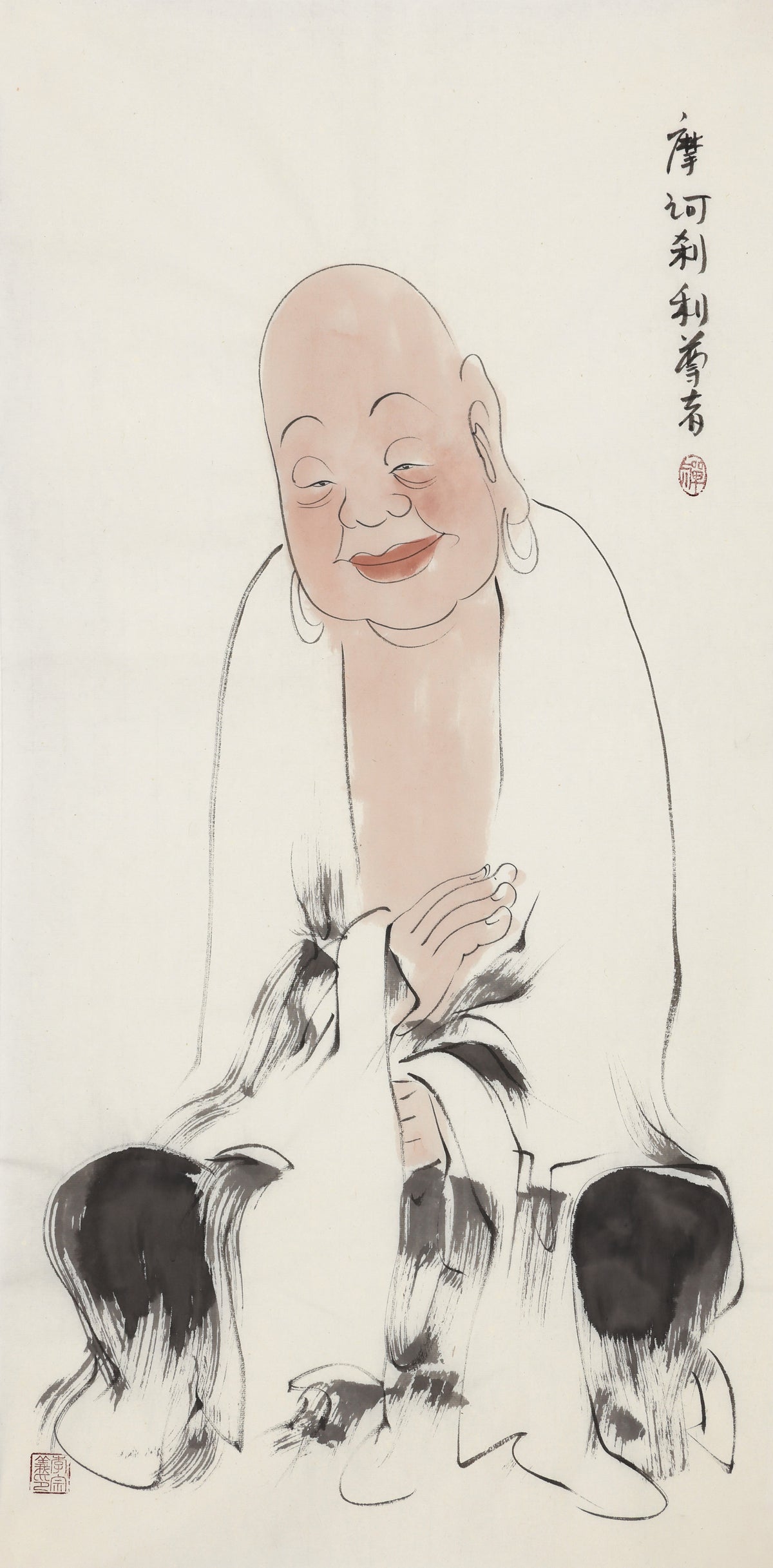 Five Hundred Arhats No.62 The Venerable Mahā-kṣatriya (Great Noble), Li Zongyi hand-painted Chinese ink Zen figure