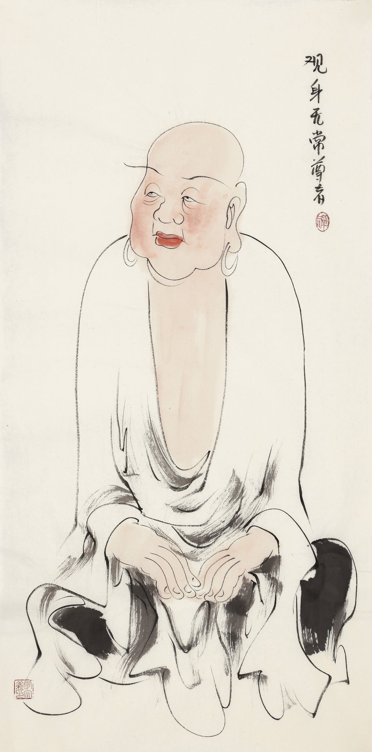 Five Hundred Arhats No.65 The Venerable Who Contemplates the Body as Impermanent, Li Zongyi hand-painted Chinese ink Zen figure