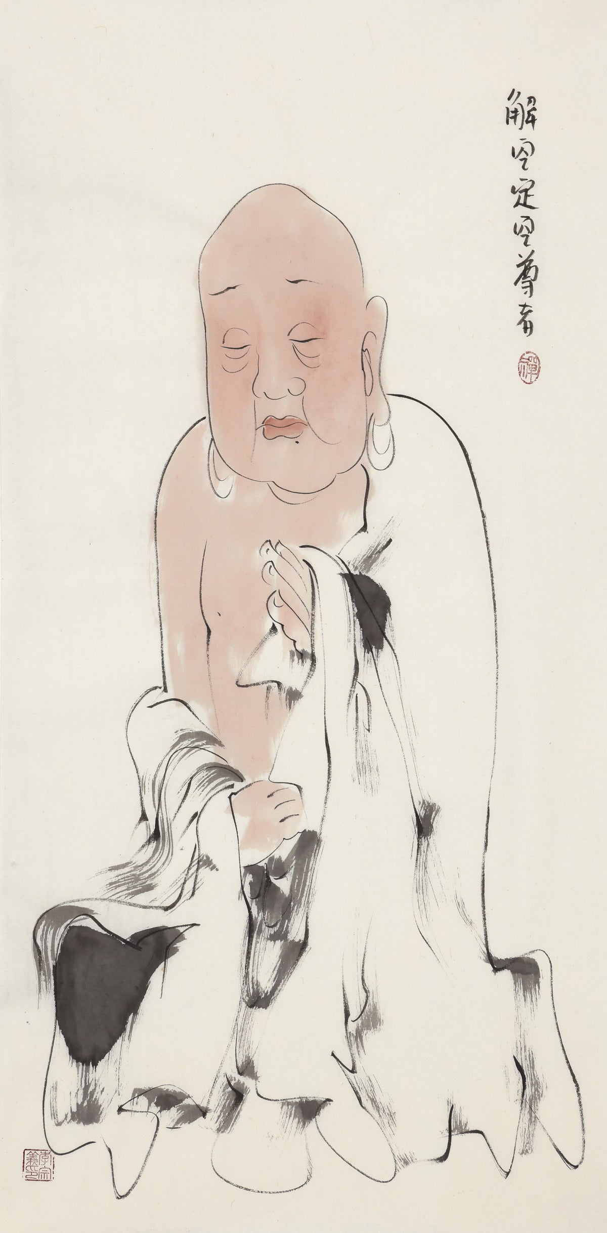 五百羅漢 第68尊 解空定空尊者 李宗義手描き水墨の禅人物画