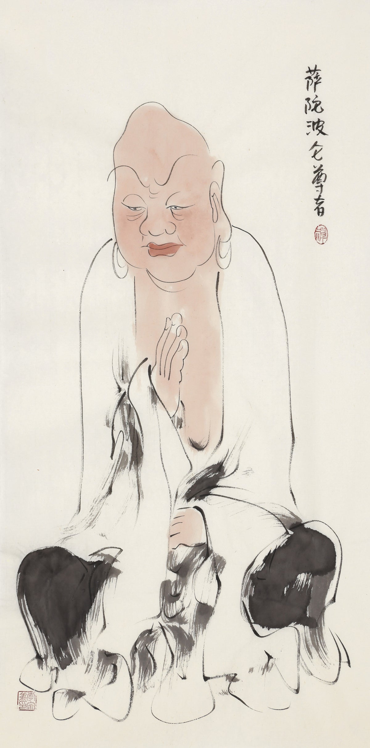 五百羅漢 第71尊 薩陀波崙尊者（サダープラルディタ・常啼） 李宗義手描き水墨の禅人物画