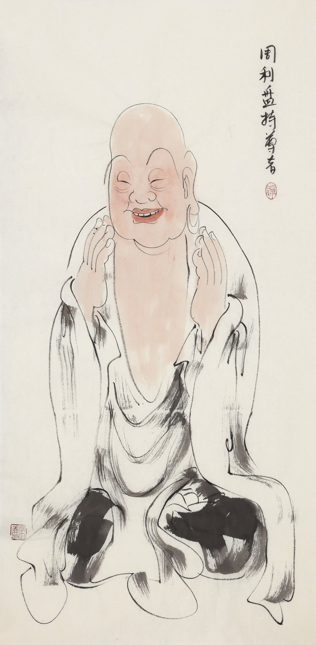 五百罗汉第77尊 周利盘持尊者 李宗义手绘水墨禅意人物画