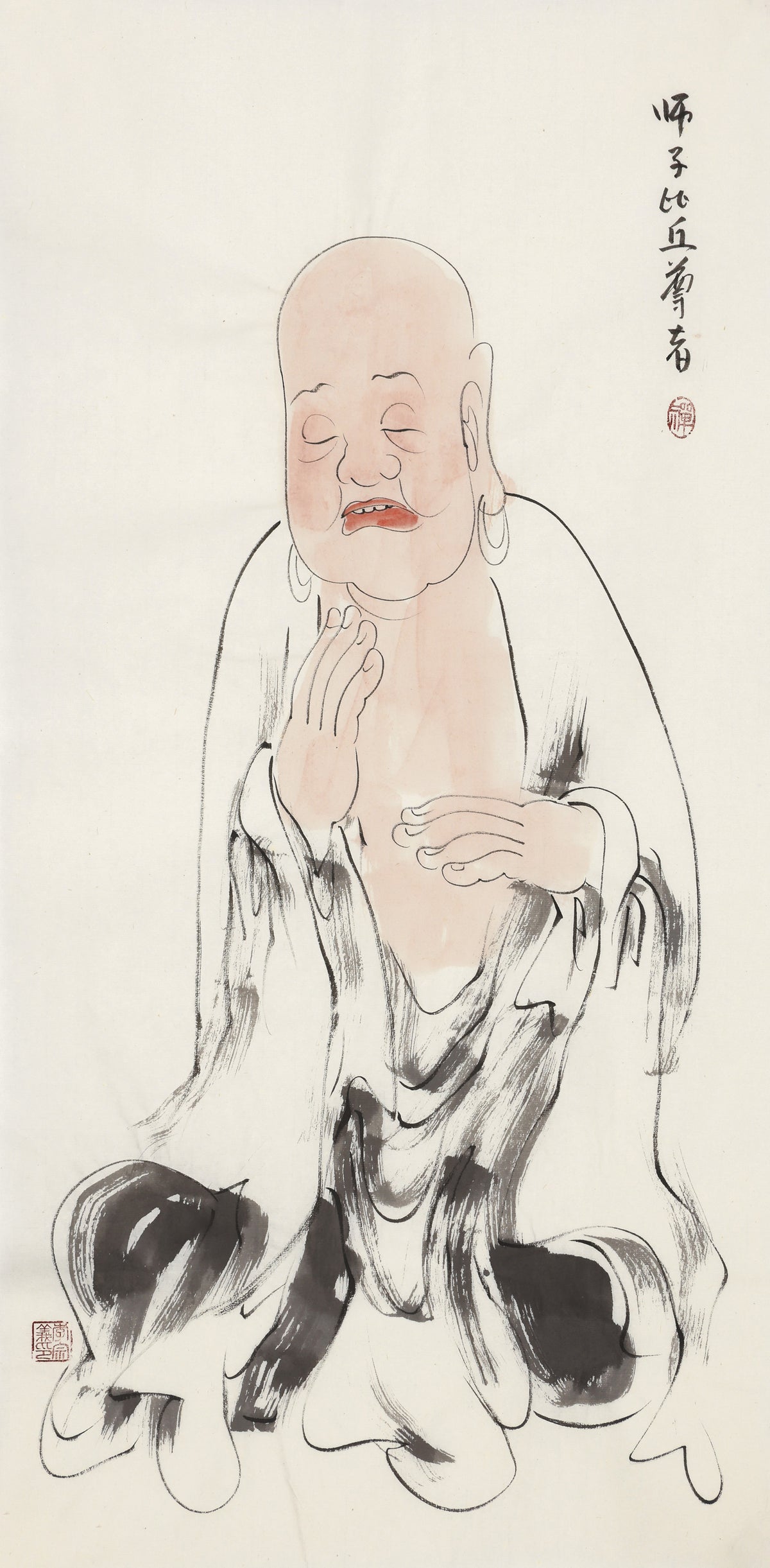 五百羅漢 第79尊 師子比丘尊者（シンハ・びく） 李宗義手描き水墨の禅人物画