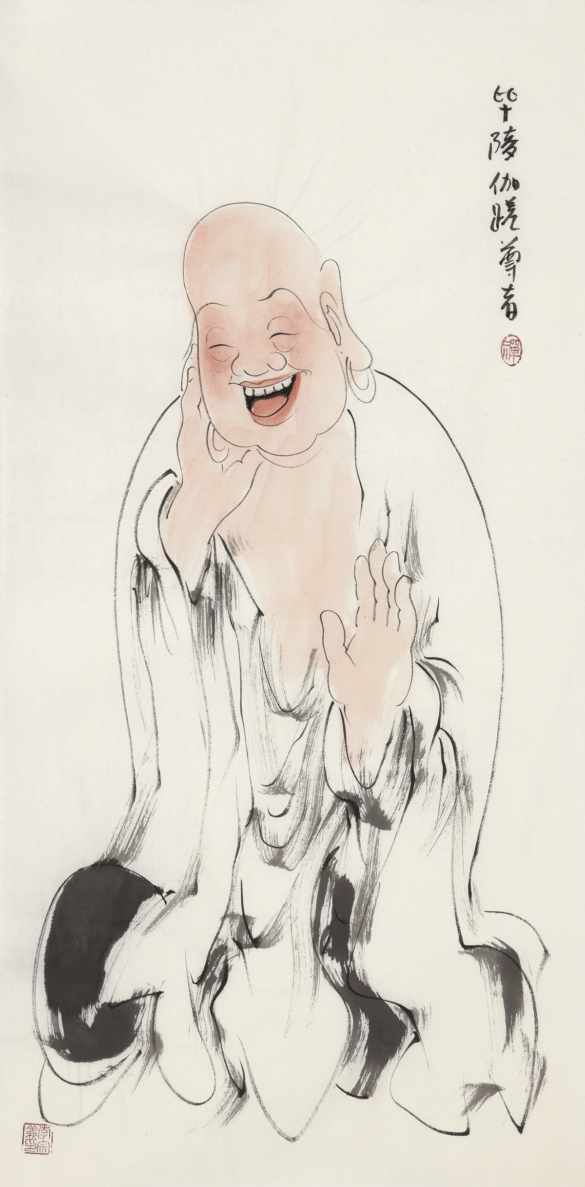 Five Hundred Arhats No.81 The Venerable Pilindavatsa, Li Zongyi hand-painted Chinese ink Zen figure