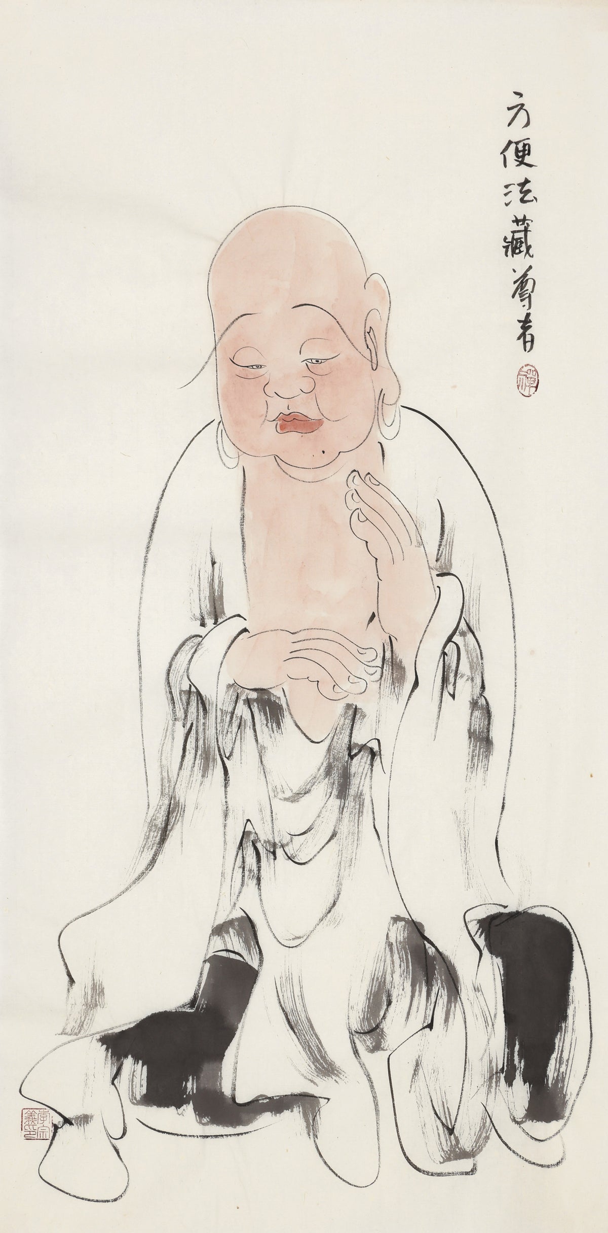 五百羅漢 第87尊 方便法蔵尊者 李宗義手描き水墨の禅人物画