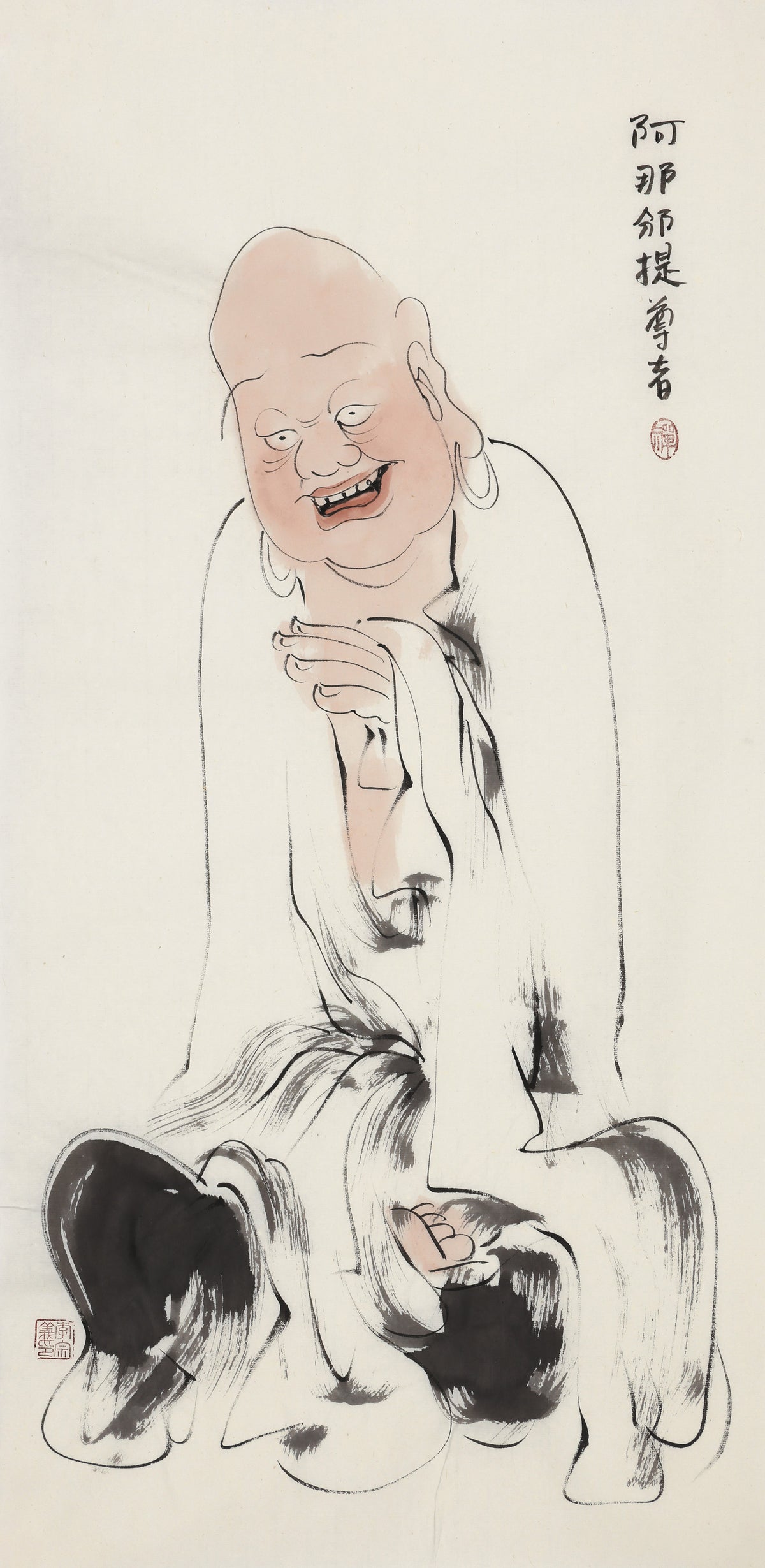 Five Hundred Arhats No.89 The Venerable Anāthapiṇḍada, Li Zongyi hand-painted Chinese ink Zen figure