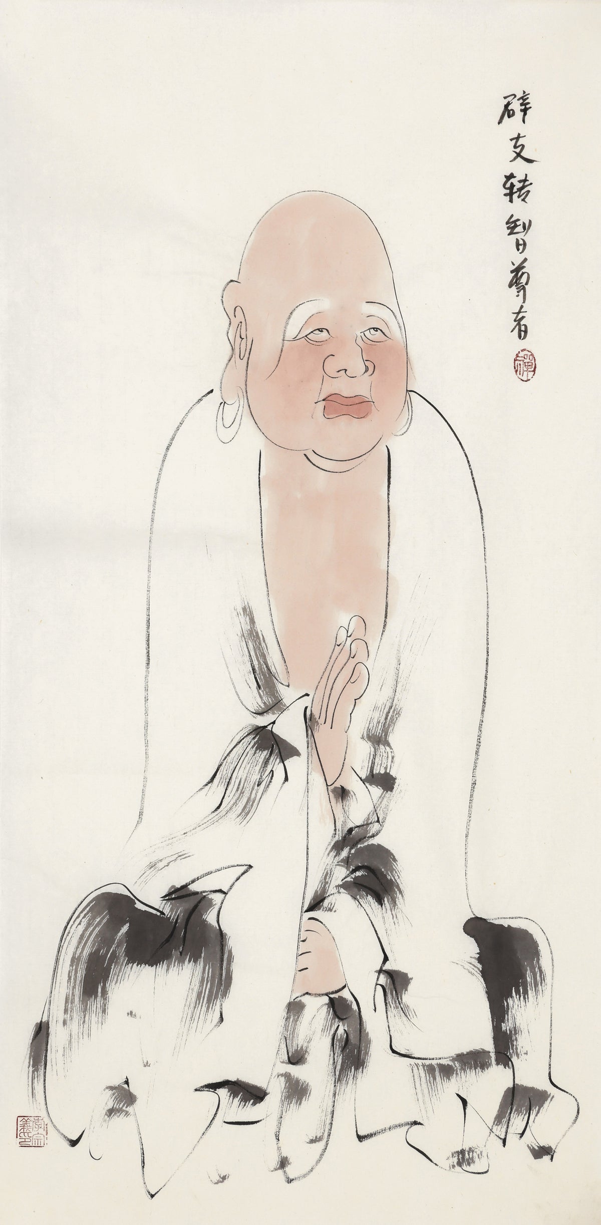 五百羅漢 第92尊 辟支転智尊者 李宗義手描き水墨の禅人物画