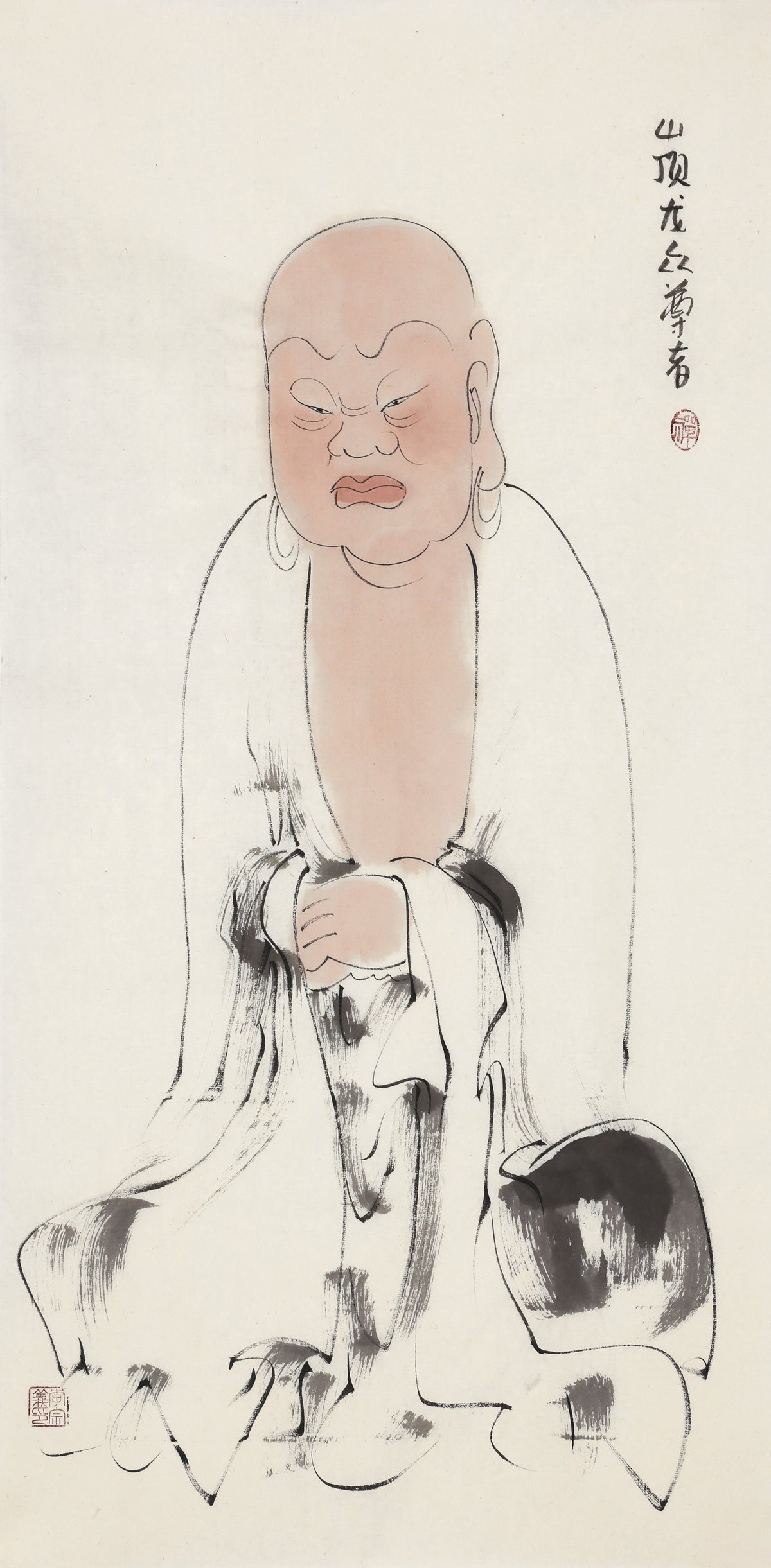 五百罗汉第93尊 山顶龙众尊者 李宗义手绘水墨禅意人物画