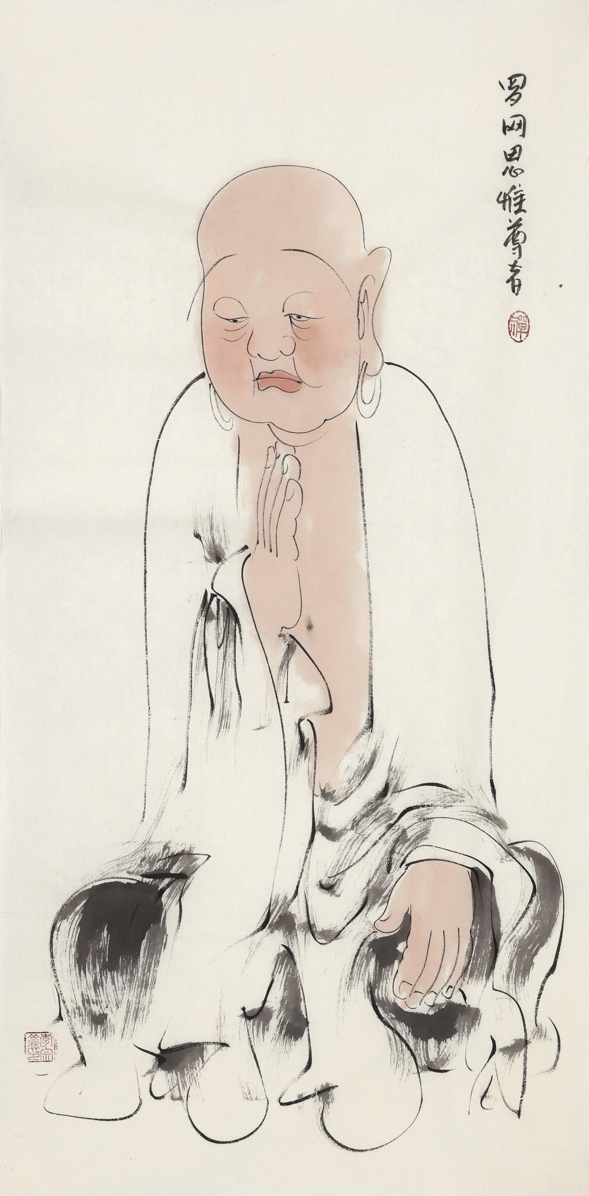 五百罗汉第94尊 罗网思惟尊者 李宗义手绘水墨禅意人物画