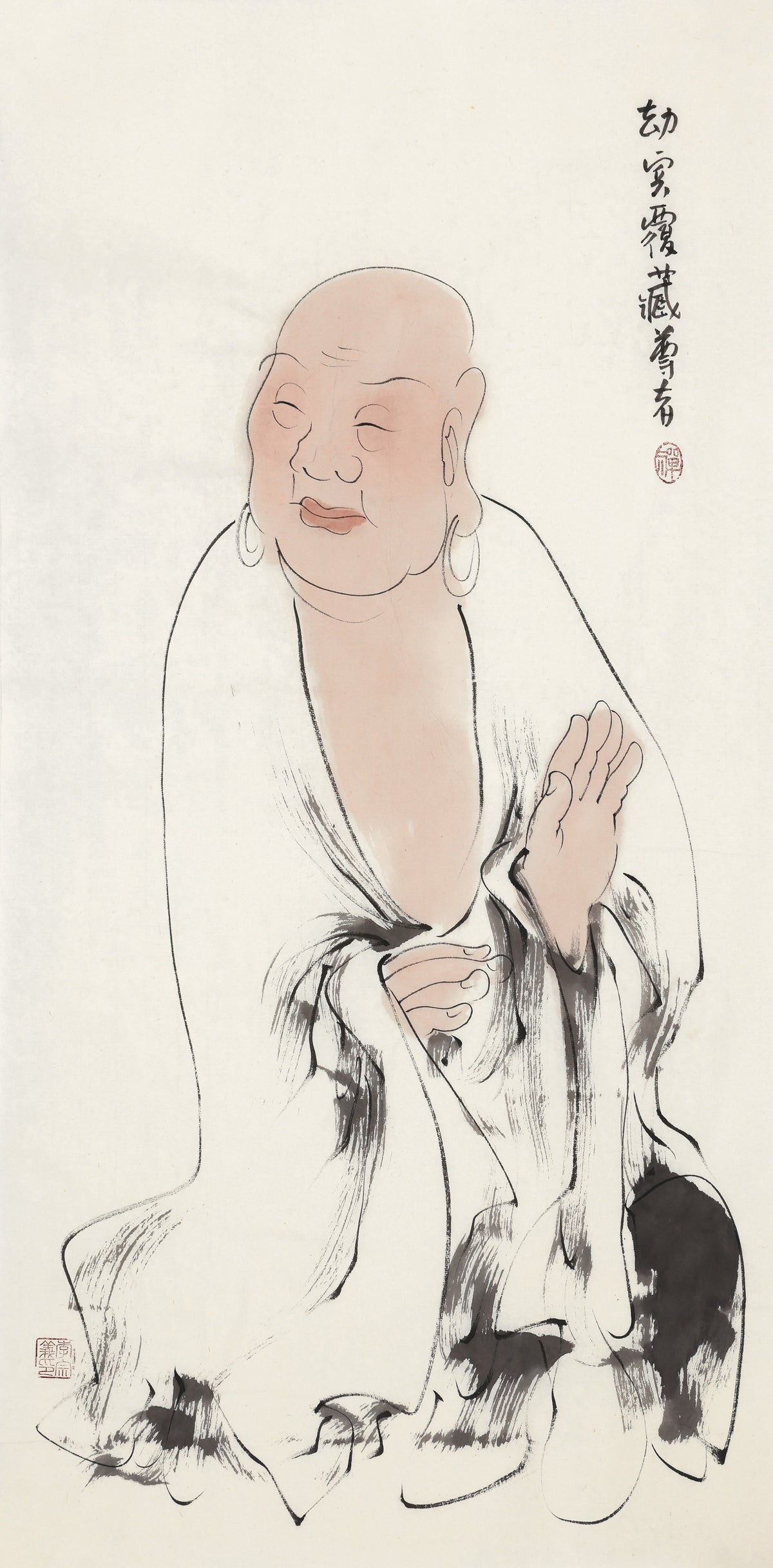 五百罗汉第95尊 劫宾覆藏尊者 李宗义手绘水墨禅意人物画