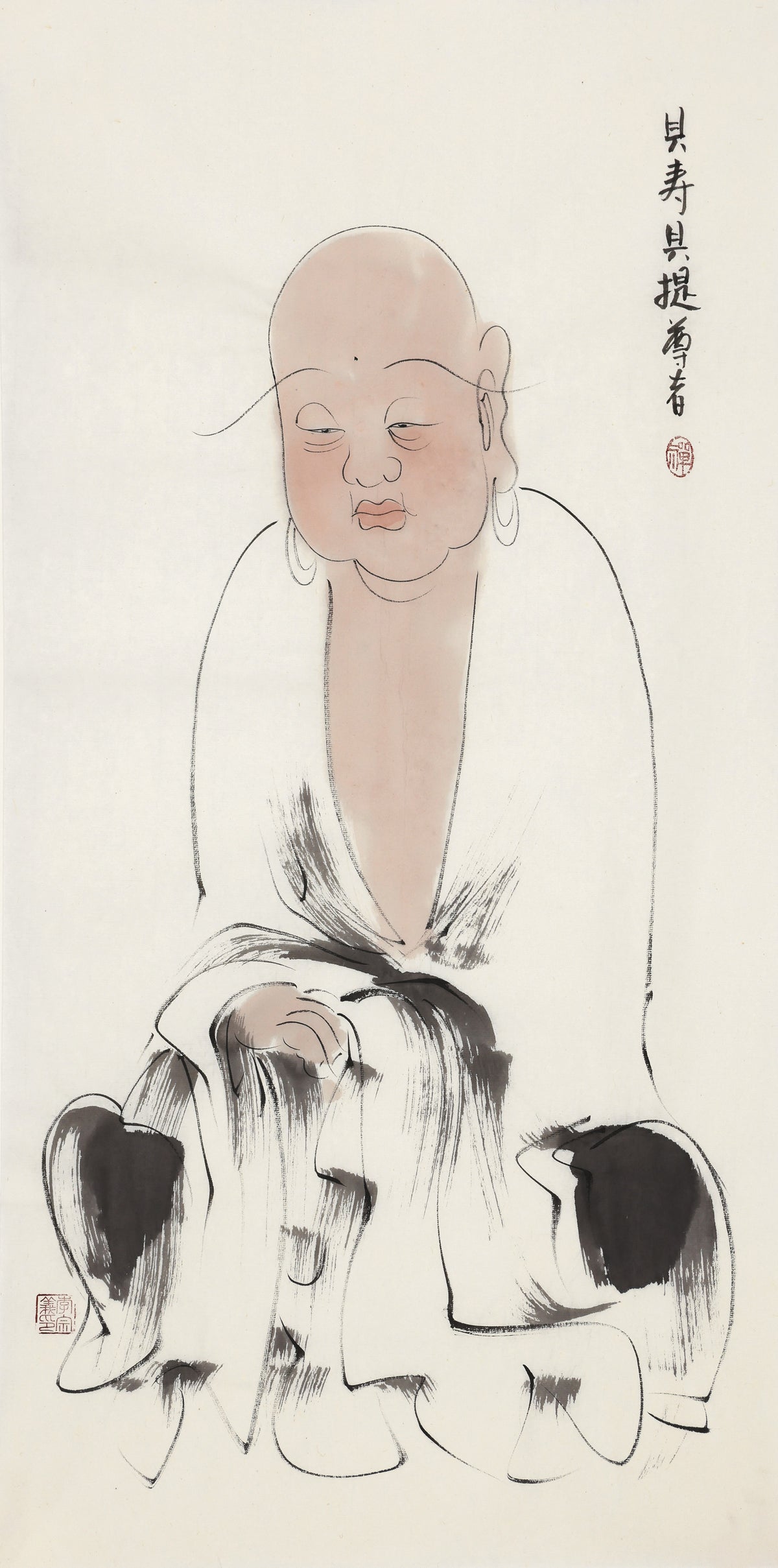 五百罗汉第97尊 具寿具提尊者 李宗义手绘水墨禅意人物画