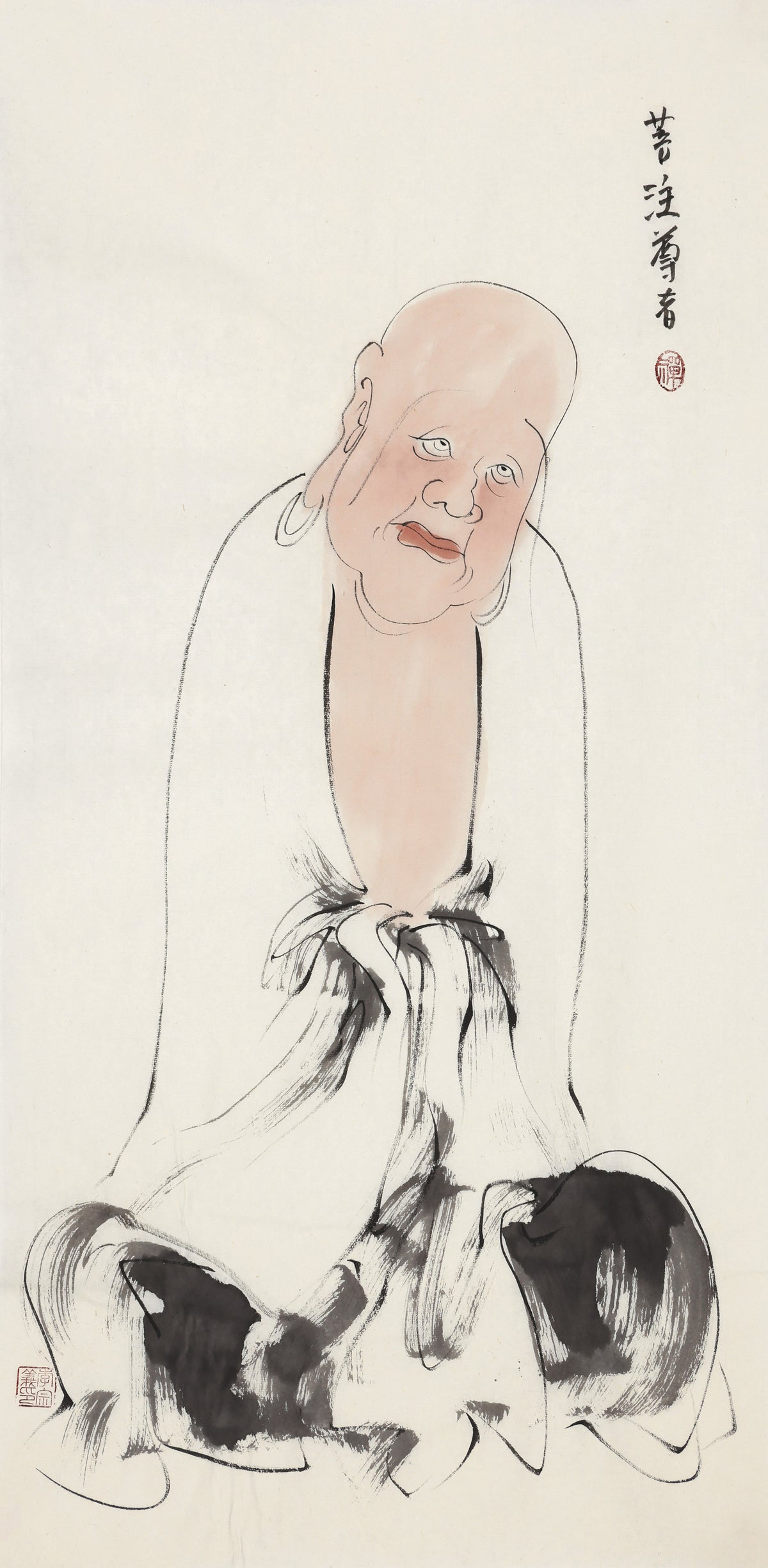 Five Hundred Arhats No.100 The Venerable Focused Mind, Li Zongyi hand-painted Chinese ink Zen figure