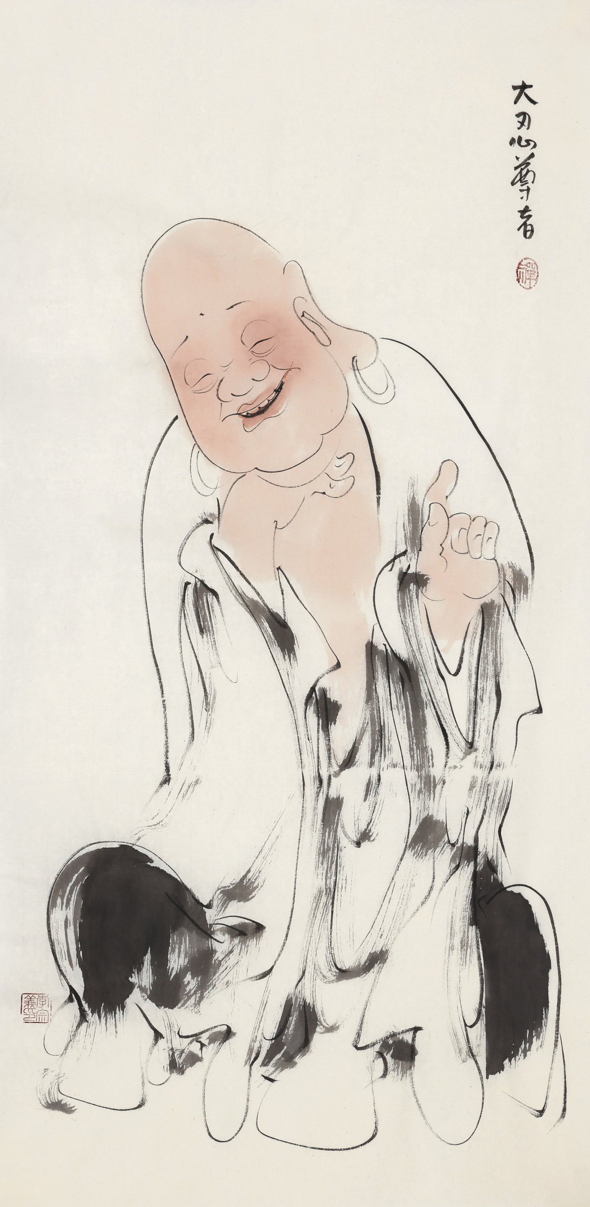 Five Hundred Arhats No.102 The Venerable of Great Forbearance, Li Zongyi hand-painted Chinese ink Zen figure