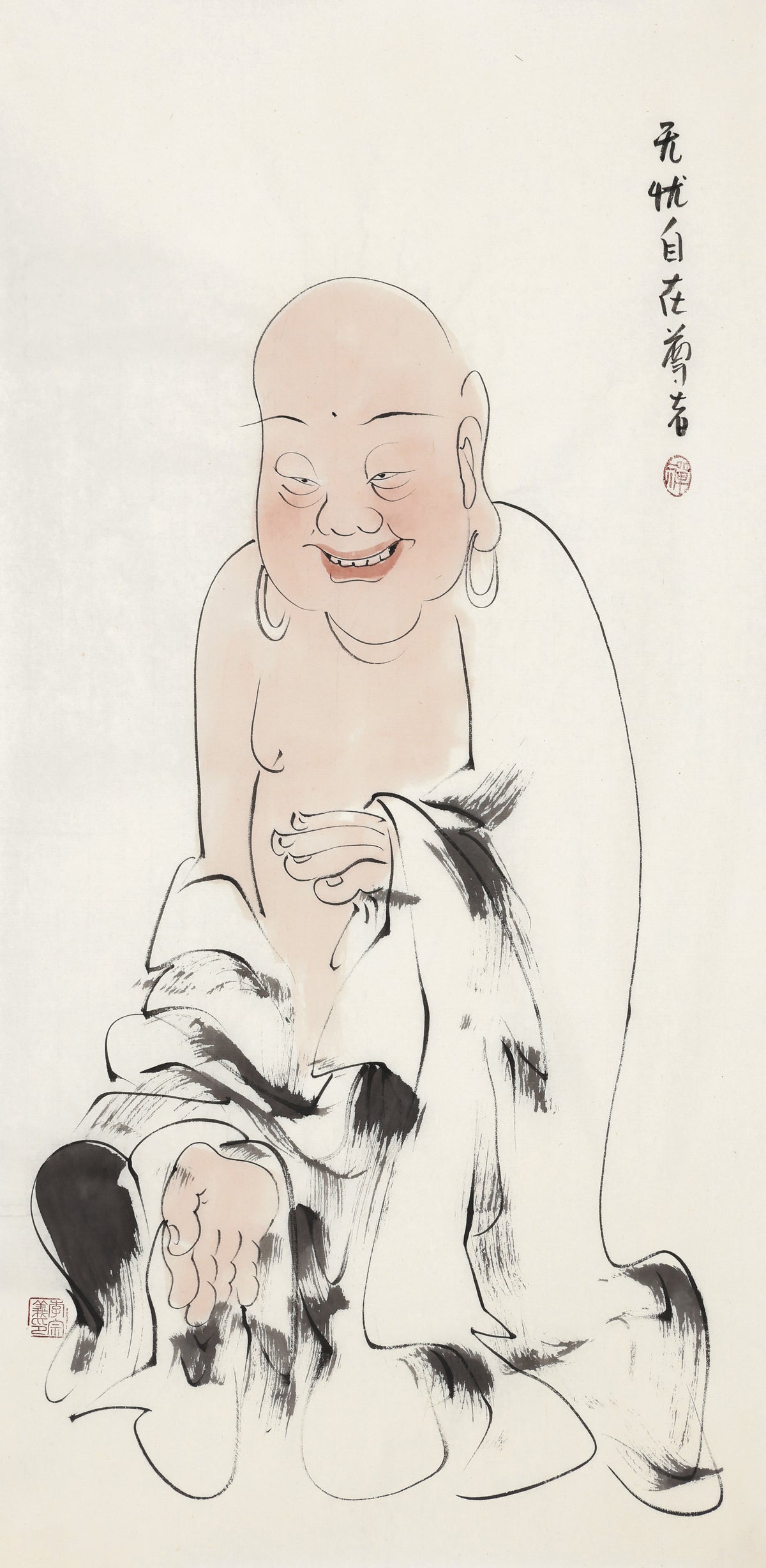 五百罗汉第103尊 无忧自在尊者 李宗义手绘水墨禅意人物画