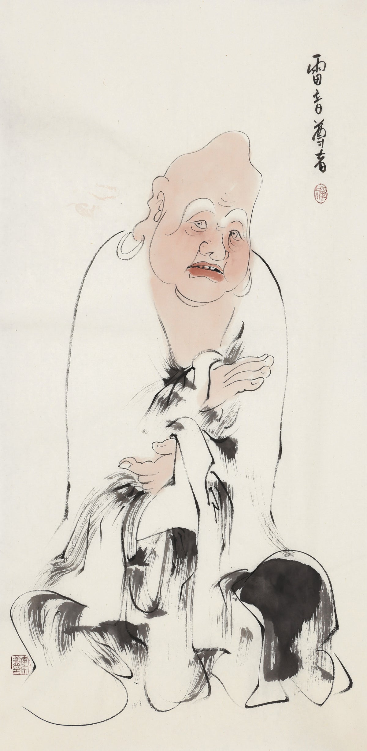 五百羅漢 第108尊 雷音尊者 李宗義手描き水墨の禅人物画