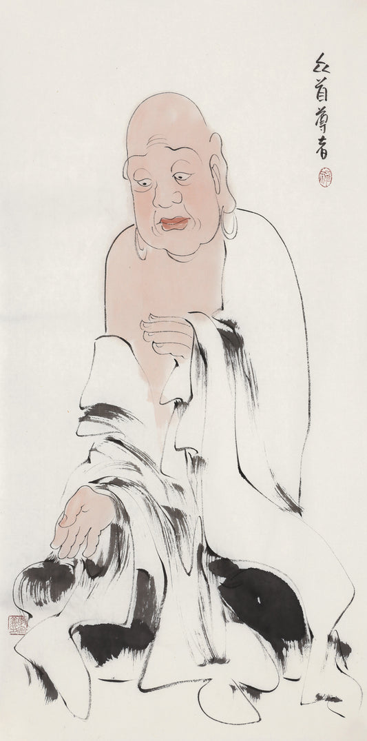 五百羅漢 第114尊 衆首尊者 李宗義手描き水墨の禅人物画