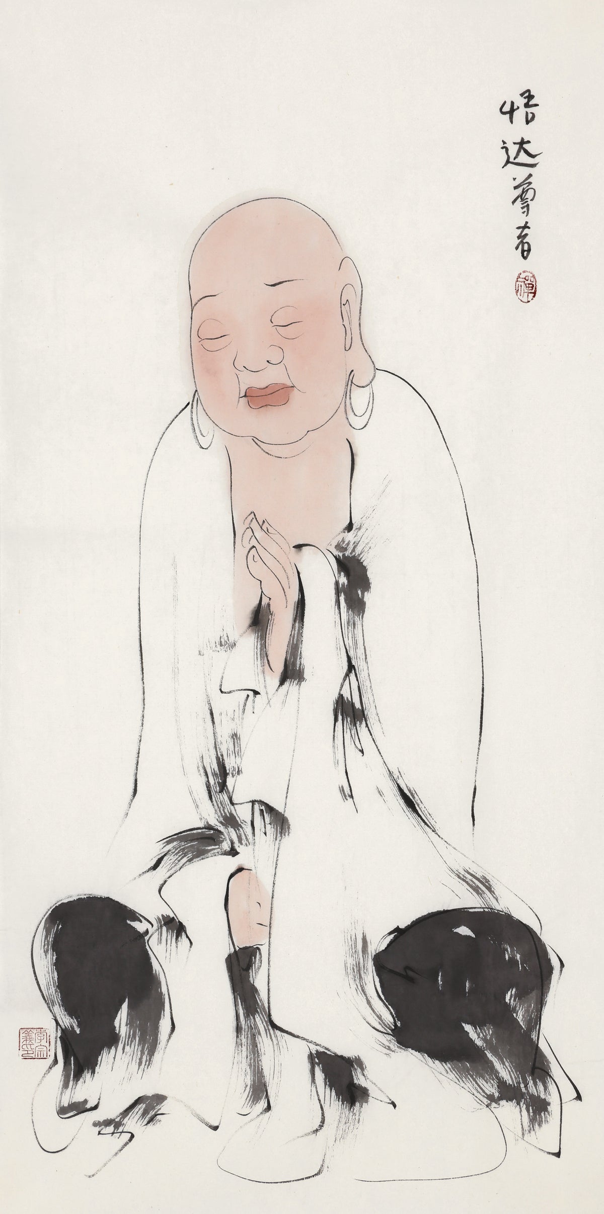 五百羅漢 第117尊 悟達尊者 李宗義手描き水墨の禅人物画