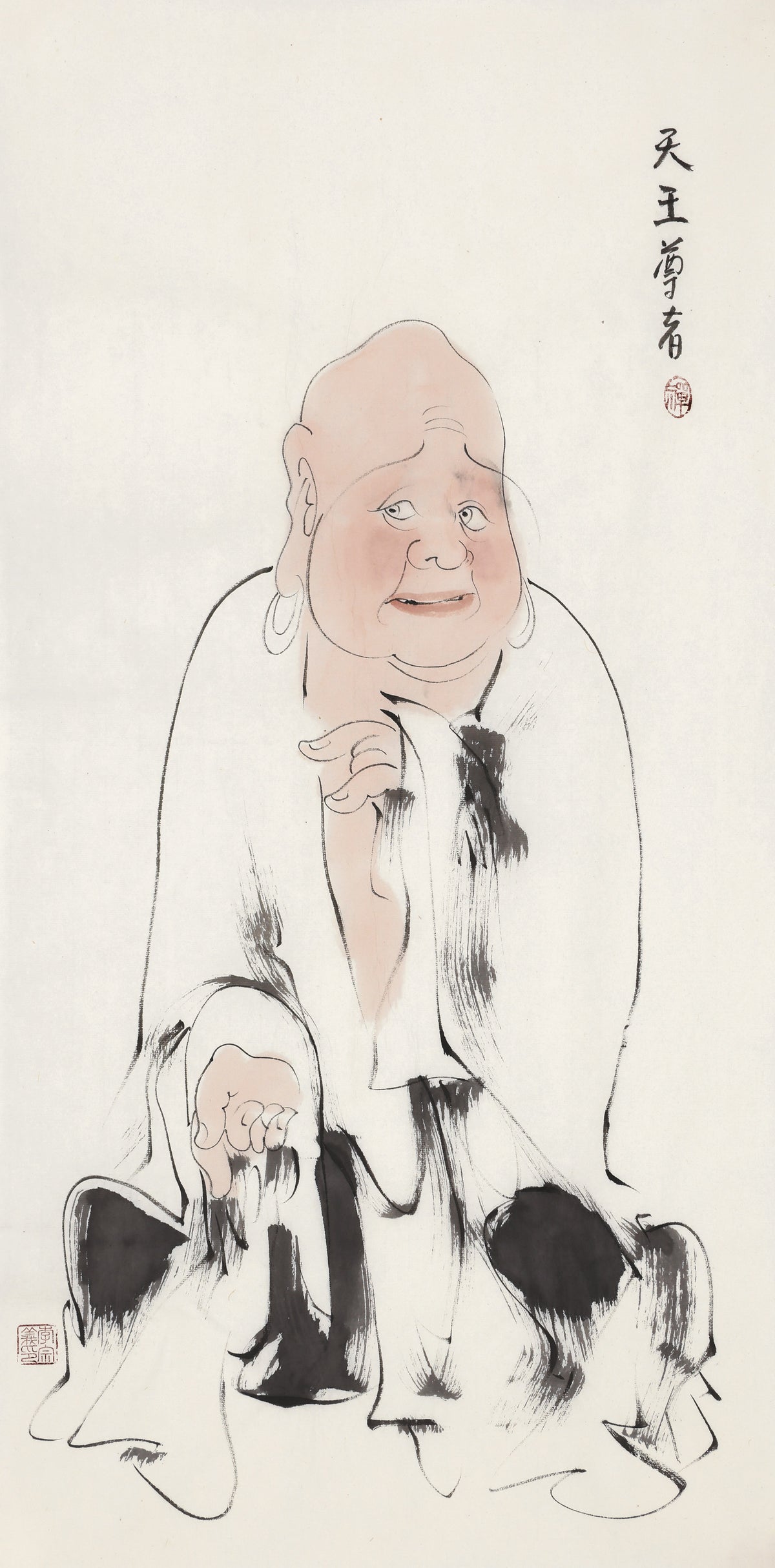 五百羅漢 第122尊 天王尊者 李宗義手描き水墨の禅人物画
